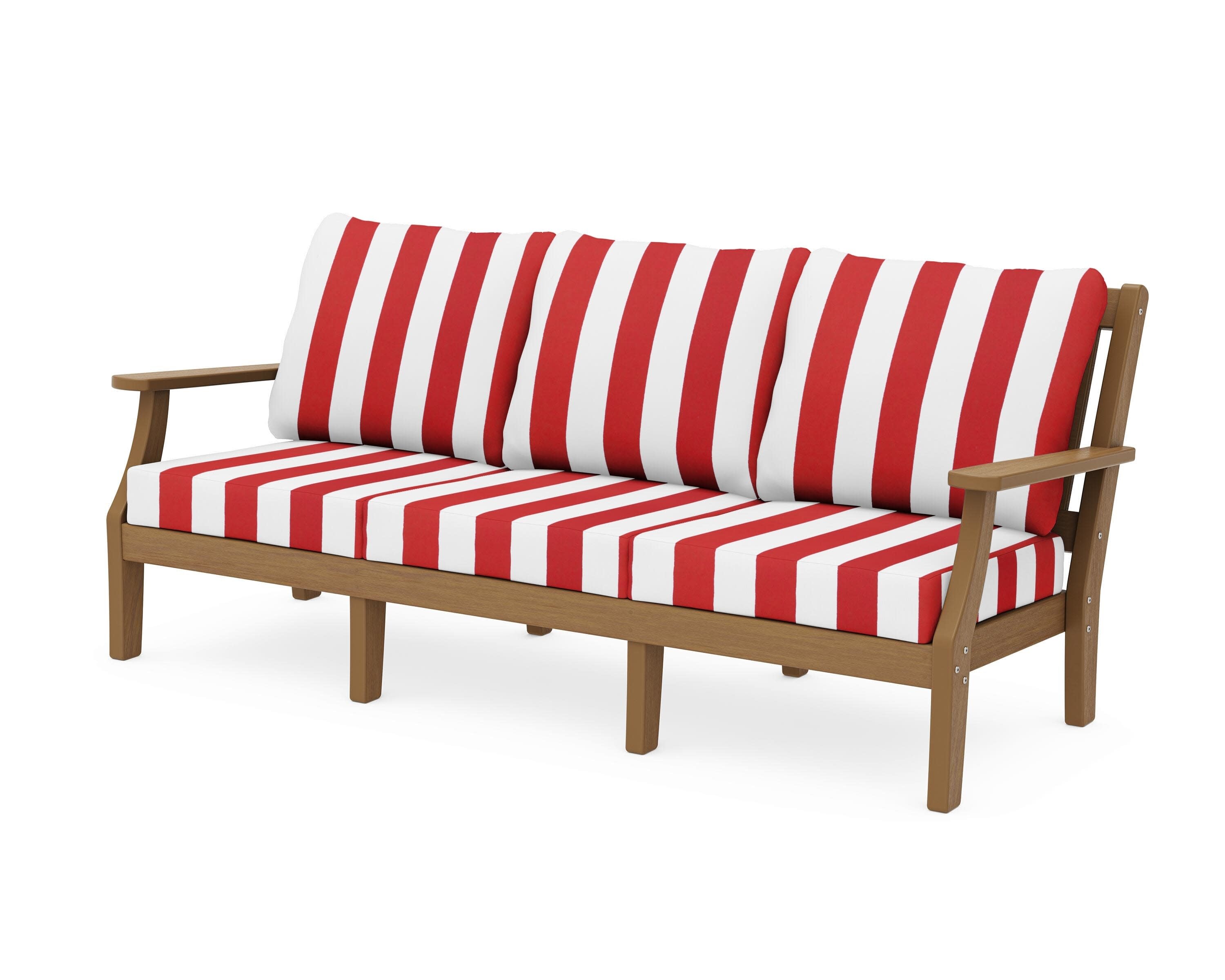 Chinoiserie Deep Seating Sofa in Natural / Cabana Stripe Crimson