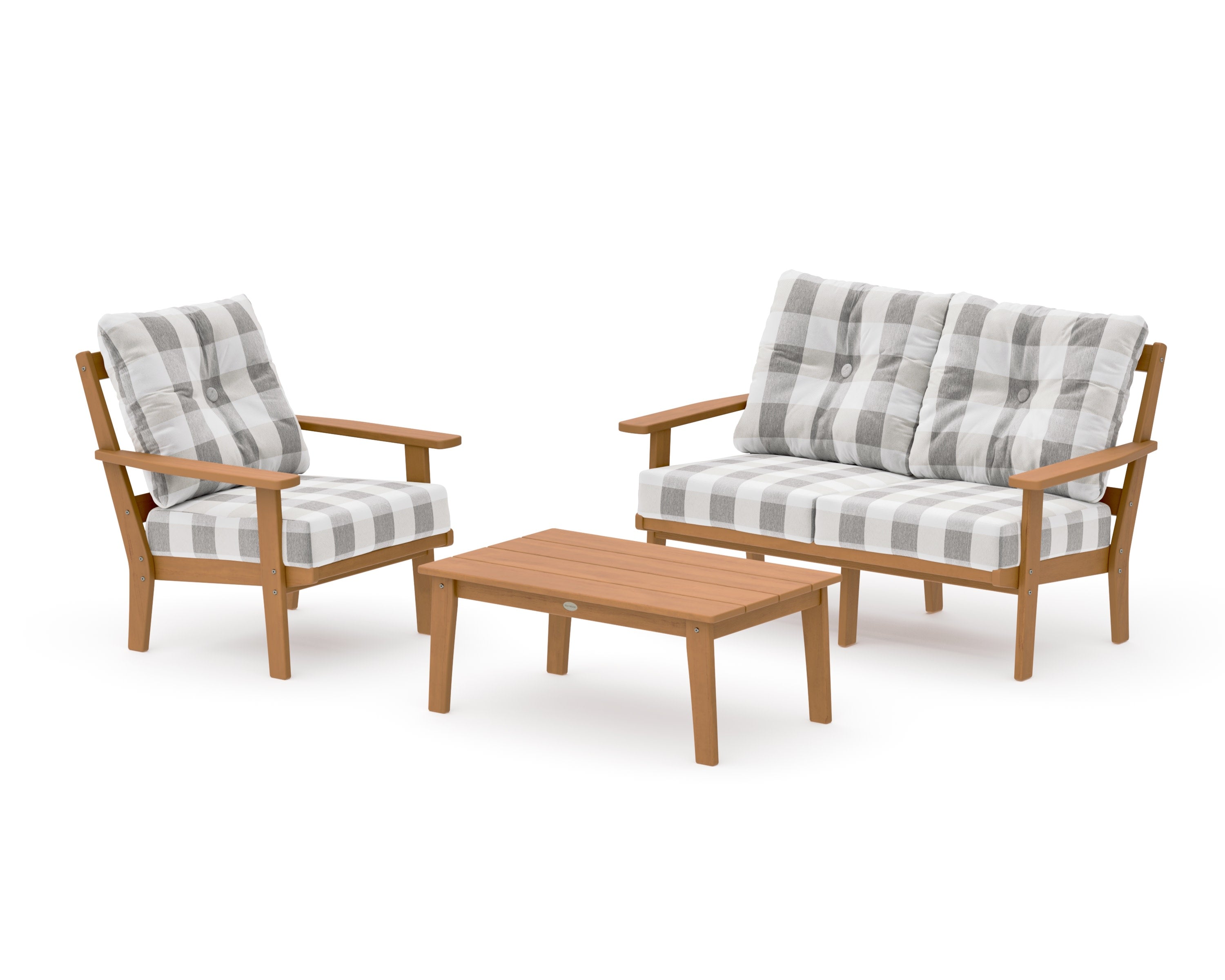 Oxford 3-Piece Deep Seating Set with Loveseat in Natural / Buffalo Plaid Grey Mist