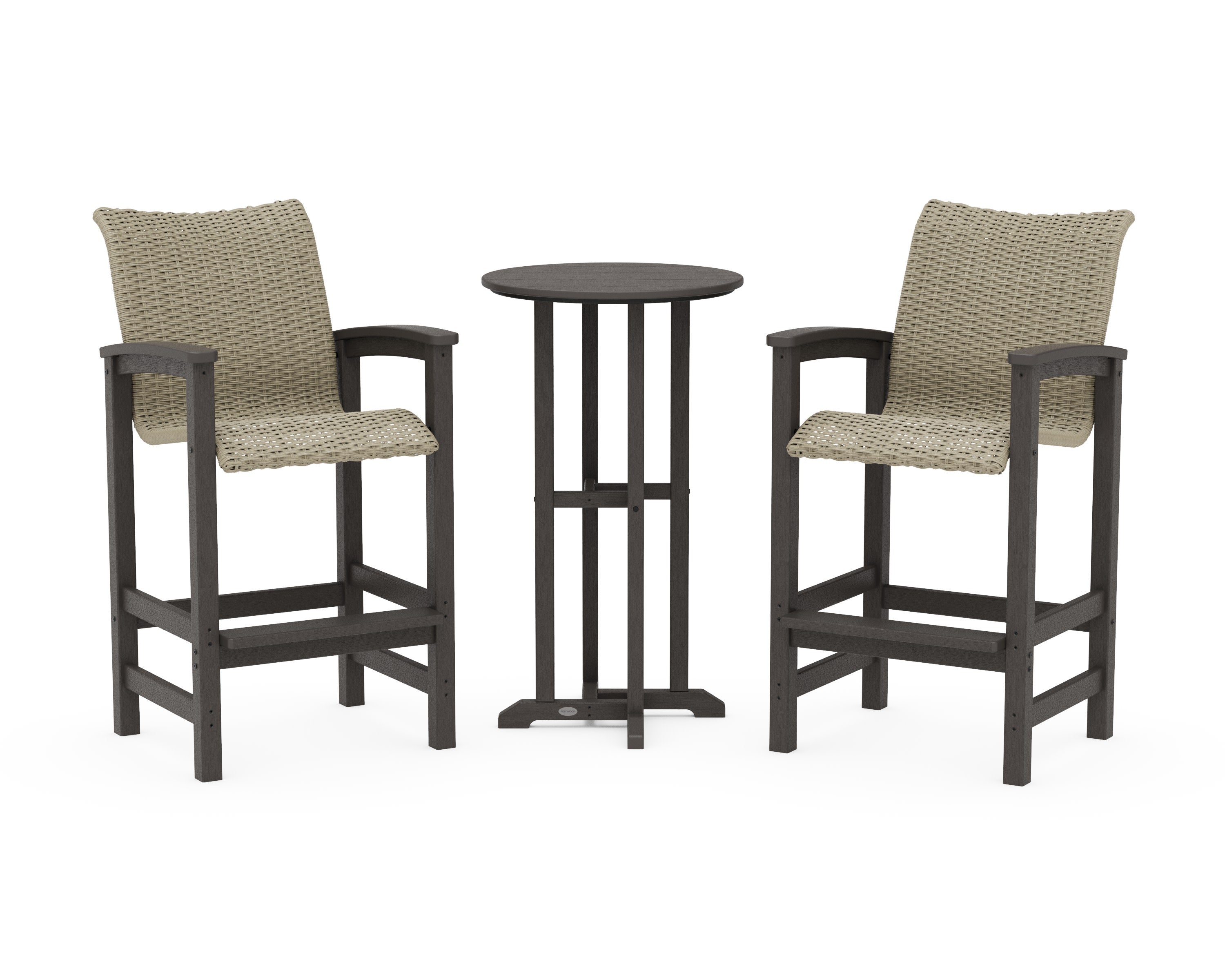 Coastal Woven 3-Piece Farmhouse Bar Set in Vintage Coffee / Dune Grass