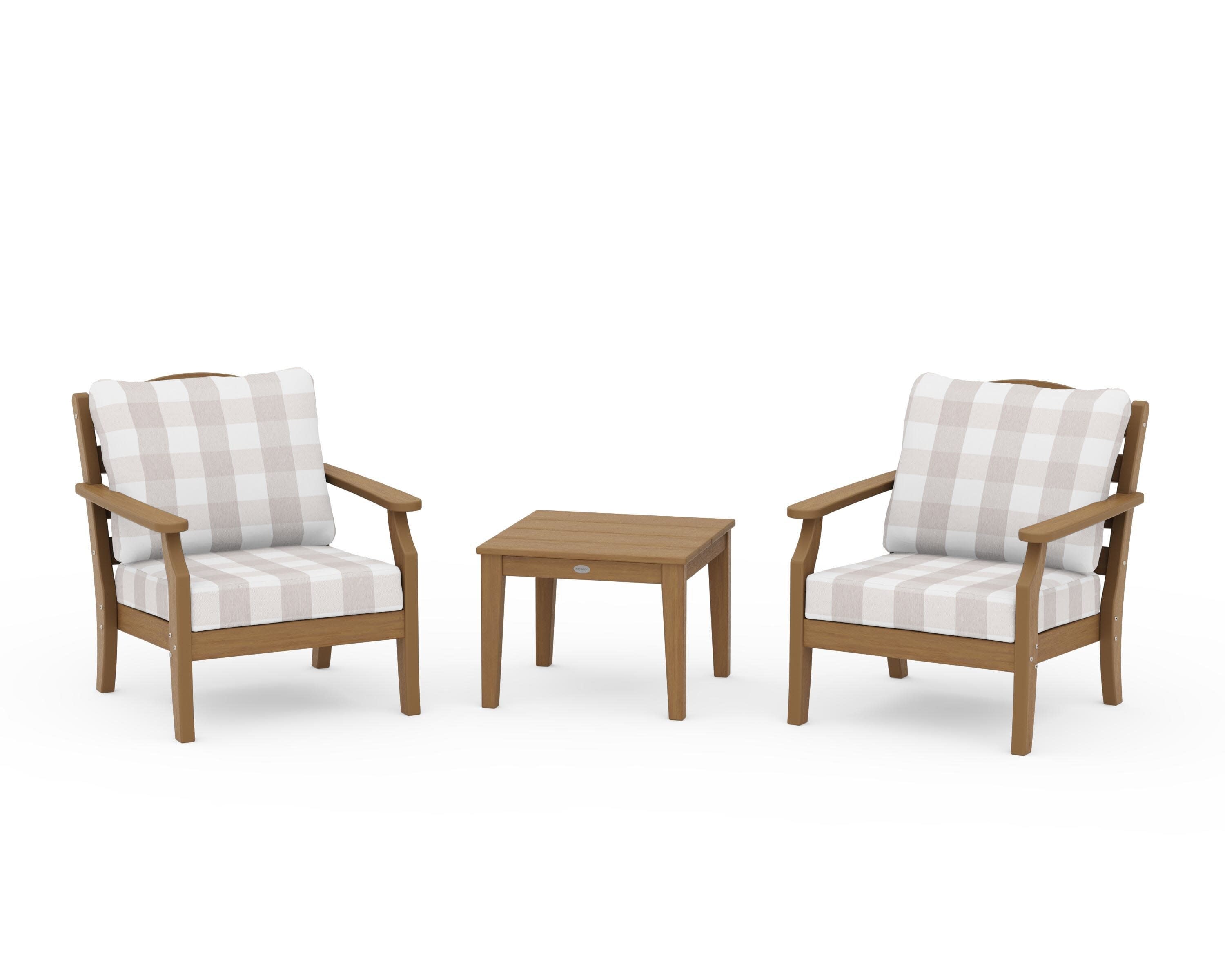 Savannah 3-Piece Deep Seating Set in Natural / Buffalo Plaid Dune Burlap