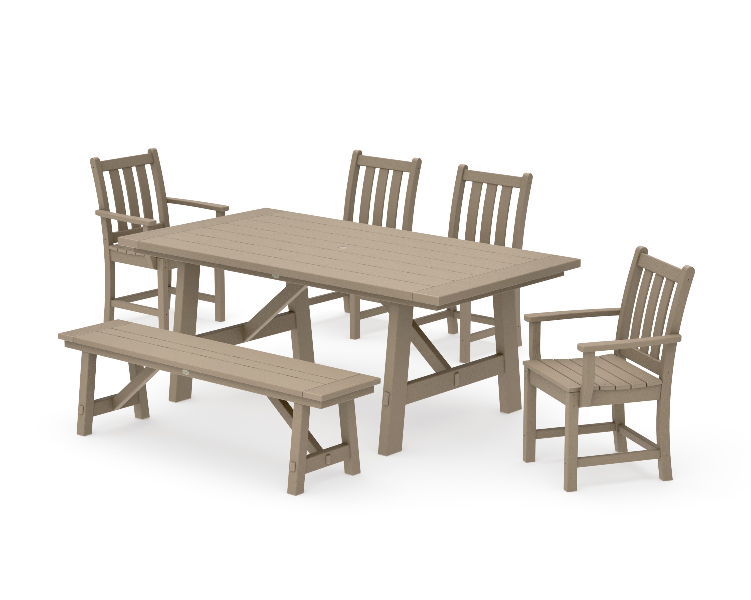 Traditional Garden 6-Piece Rustic Farmhouse Dining Set With Bench in Vintage Sahara