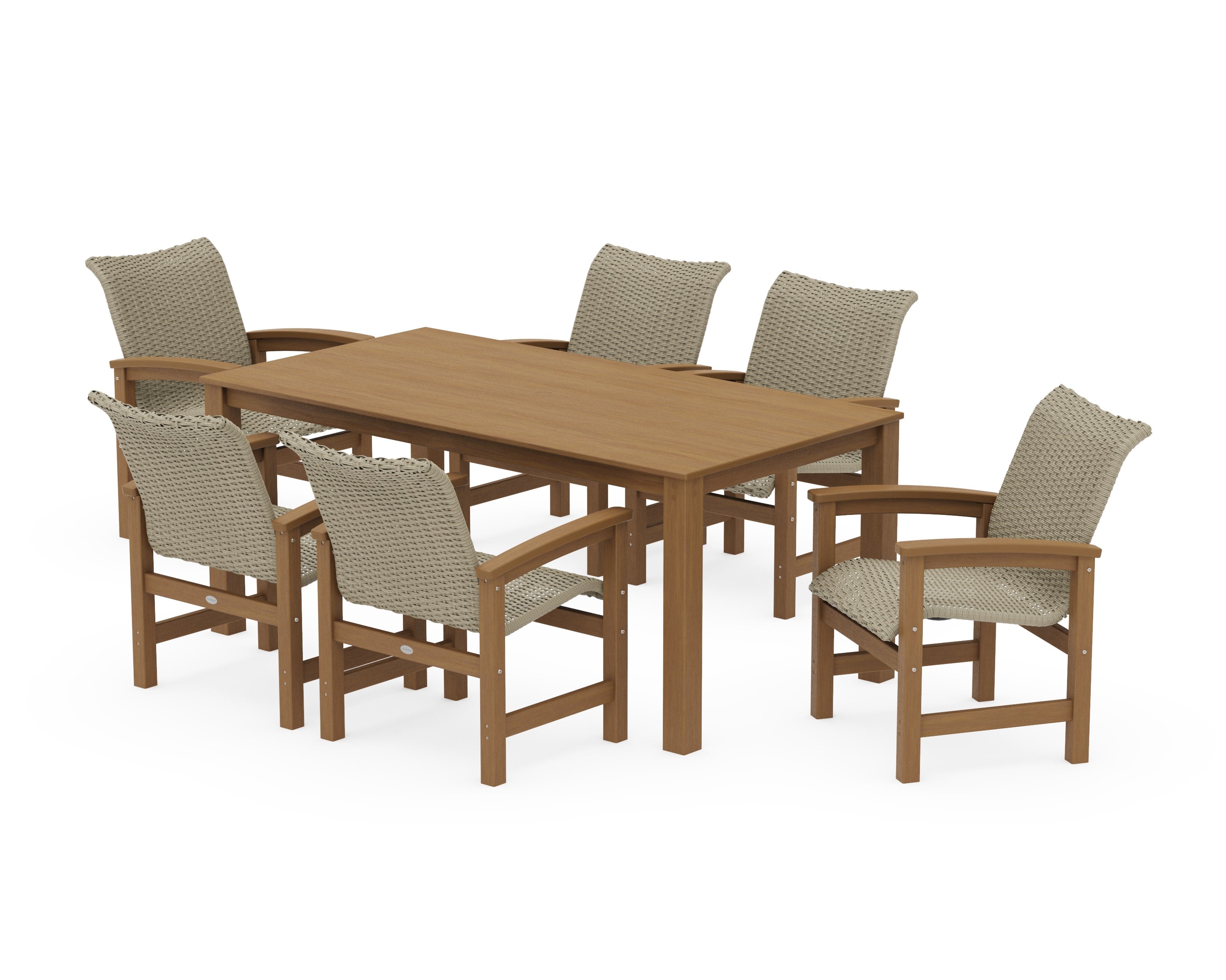 Coastal Woven Arm Chair 7-Piece Parsons Dining Set in Natural / Dune Grass