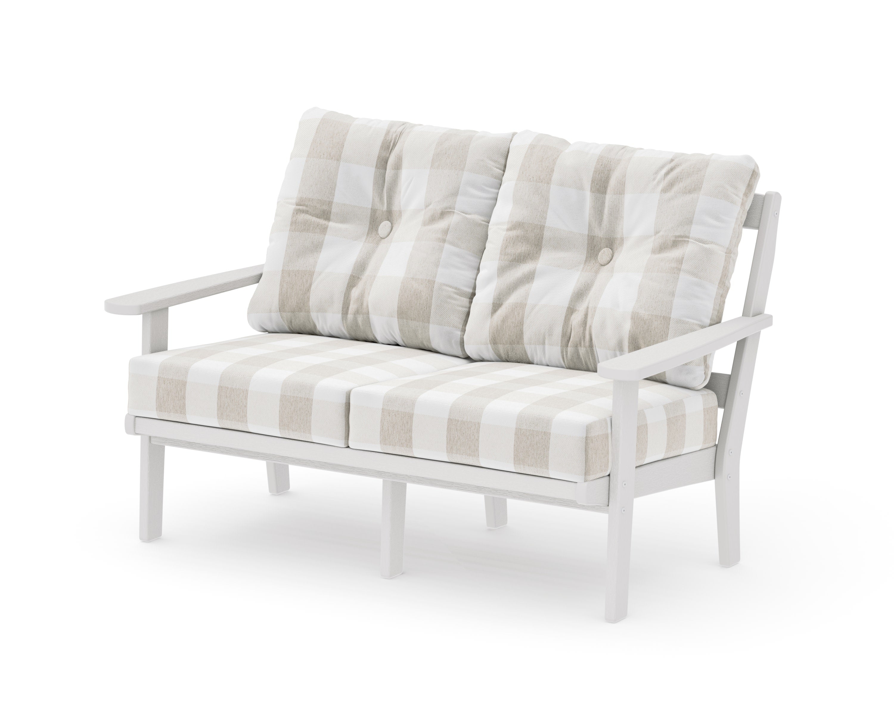 Mission Deep SeatingLoveseat in Vintage White / Buffalo Plaid Dune Burlap