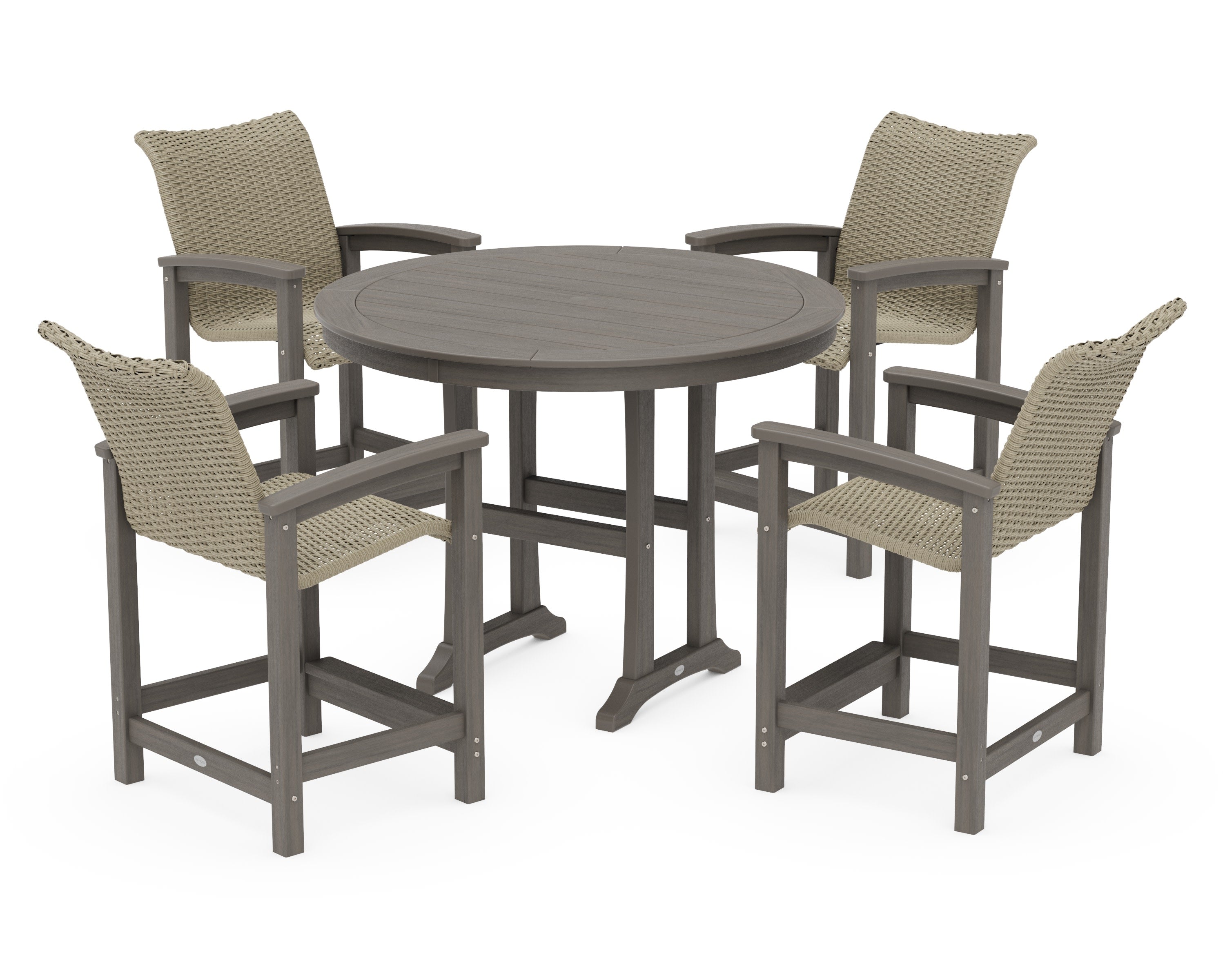 Coastal Woven 5-Piece Round Counter Set in Driftwood / Dune Grass