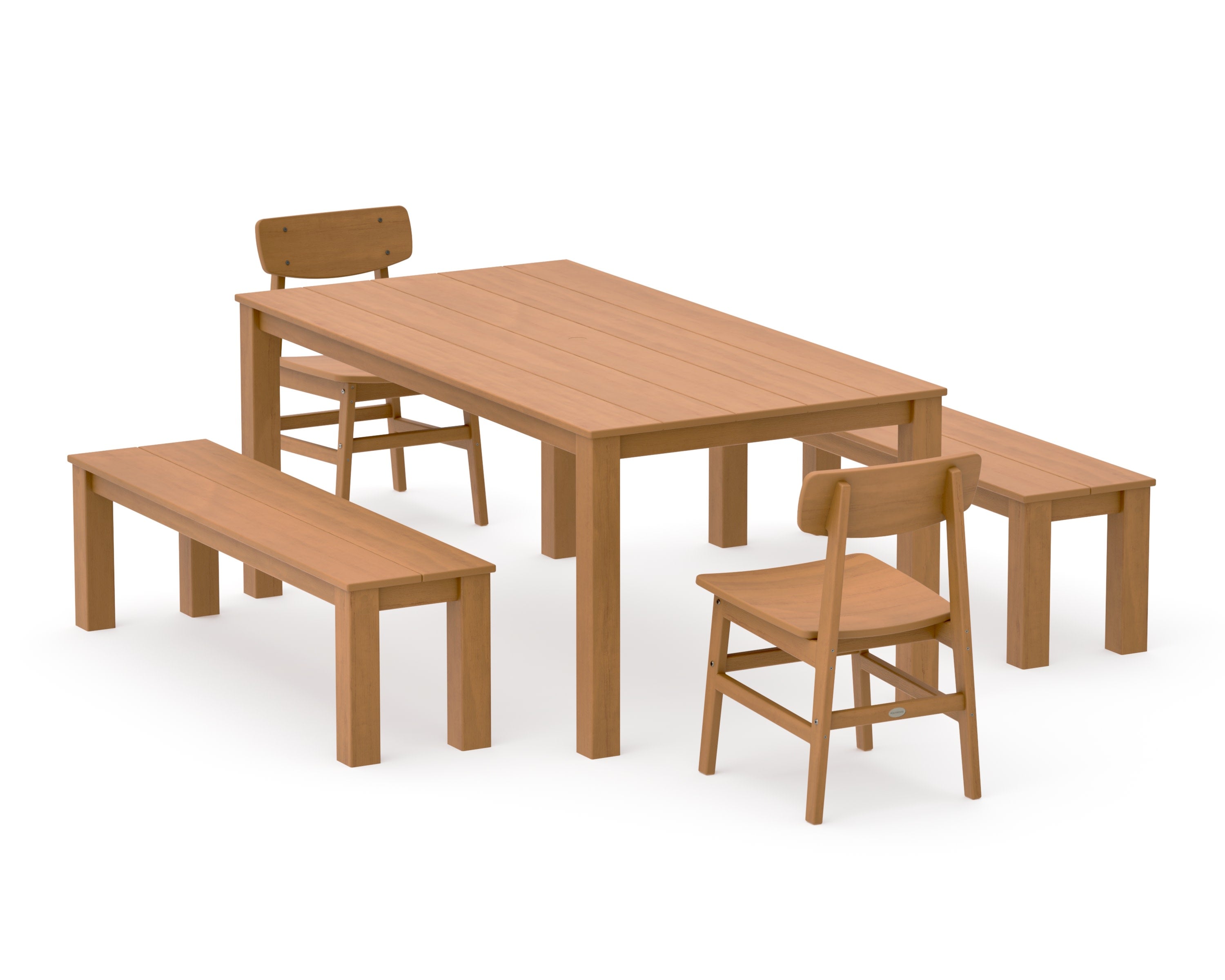 Modern Studio Urban Chair 5-Piece Parsons Dining Set with Benches in Natural