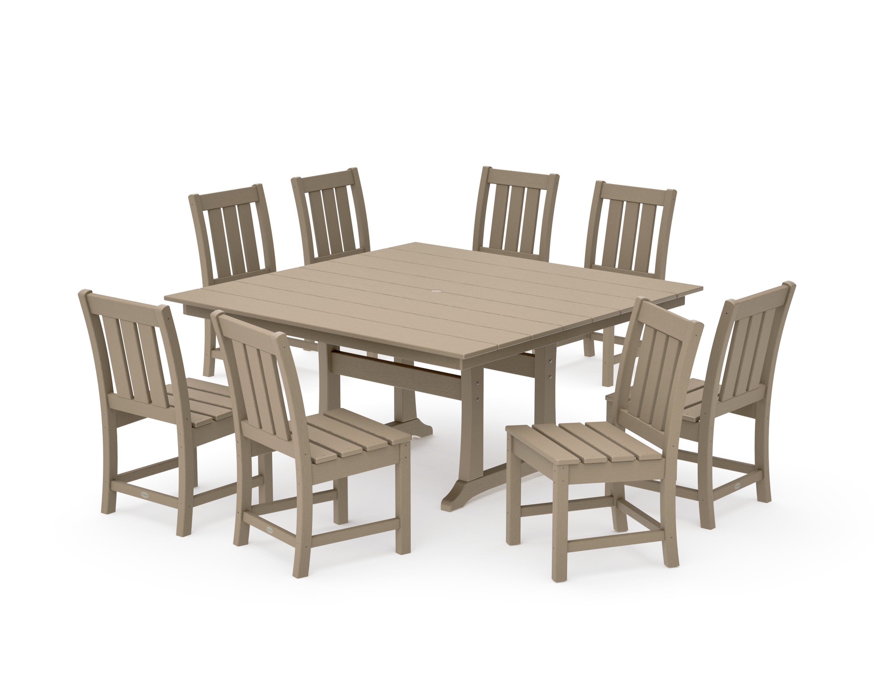 Oxford Side Chair 9-Piece Square Farmhouse Dining Set with Trestle Legs in Vintage Sahara