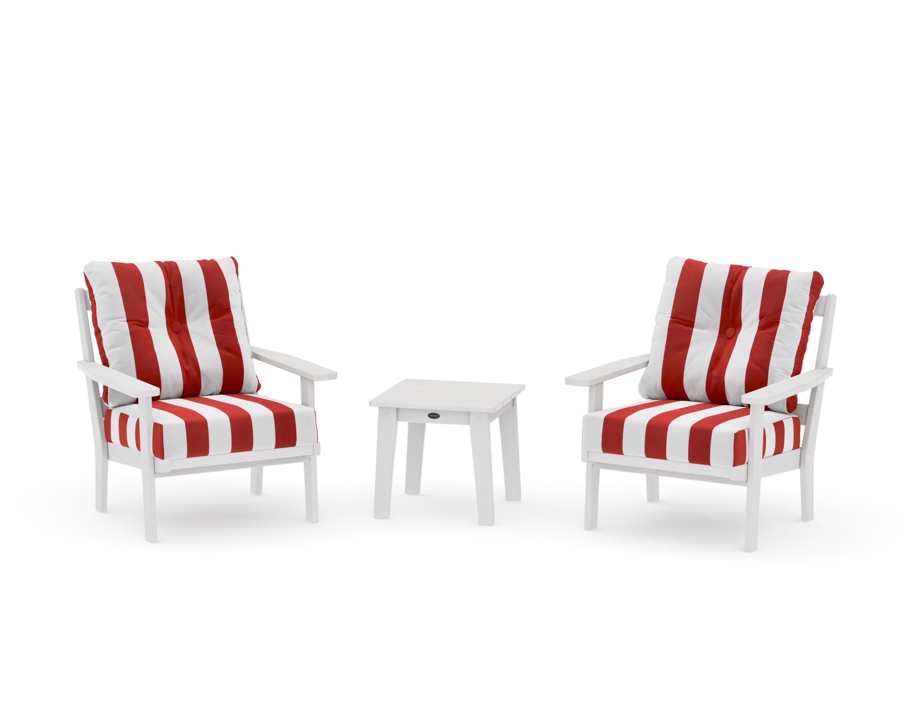 Oxford 3-Piece Deep Seating Set in Vintage White / Cabana Stripe Crimson