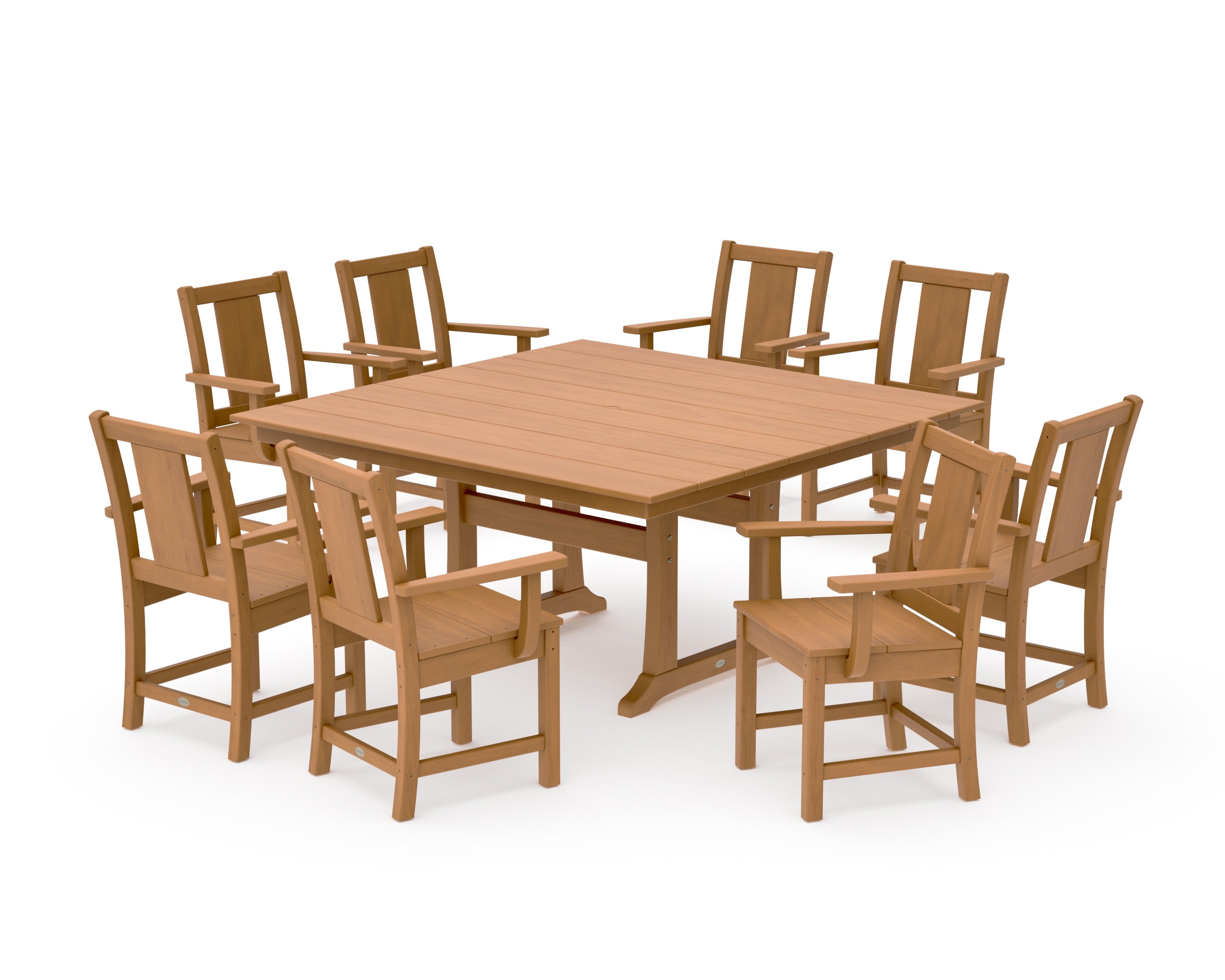 Prairie 9-Piece Square Farmhouse Dining Set with Trestle Legs in Natural