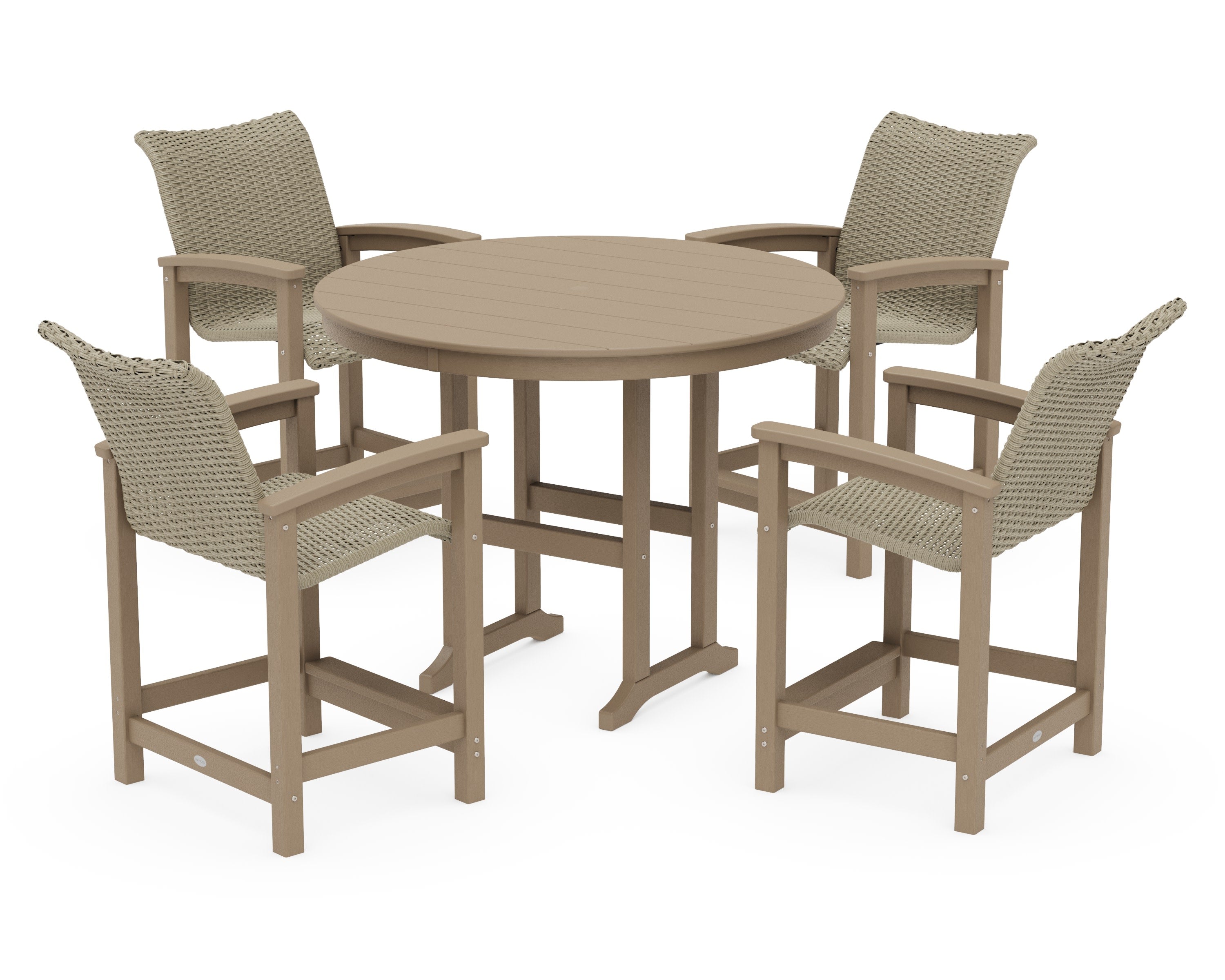 Coastal Woven 5-Piece Round Farmhouse Counter Set in Vintage Sahara / Dune Grass