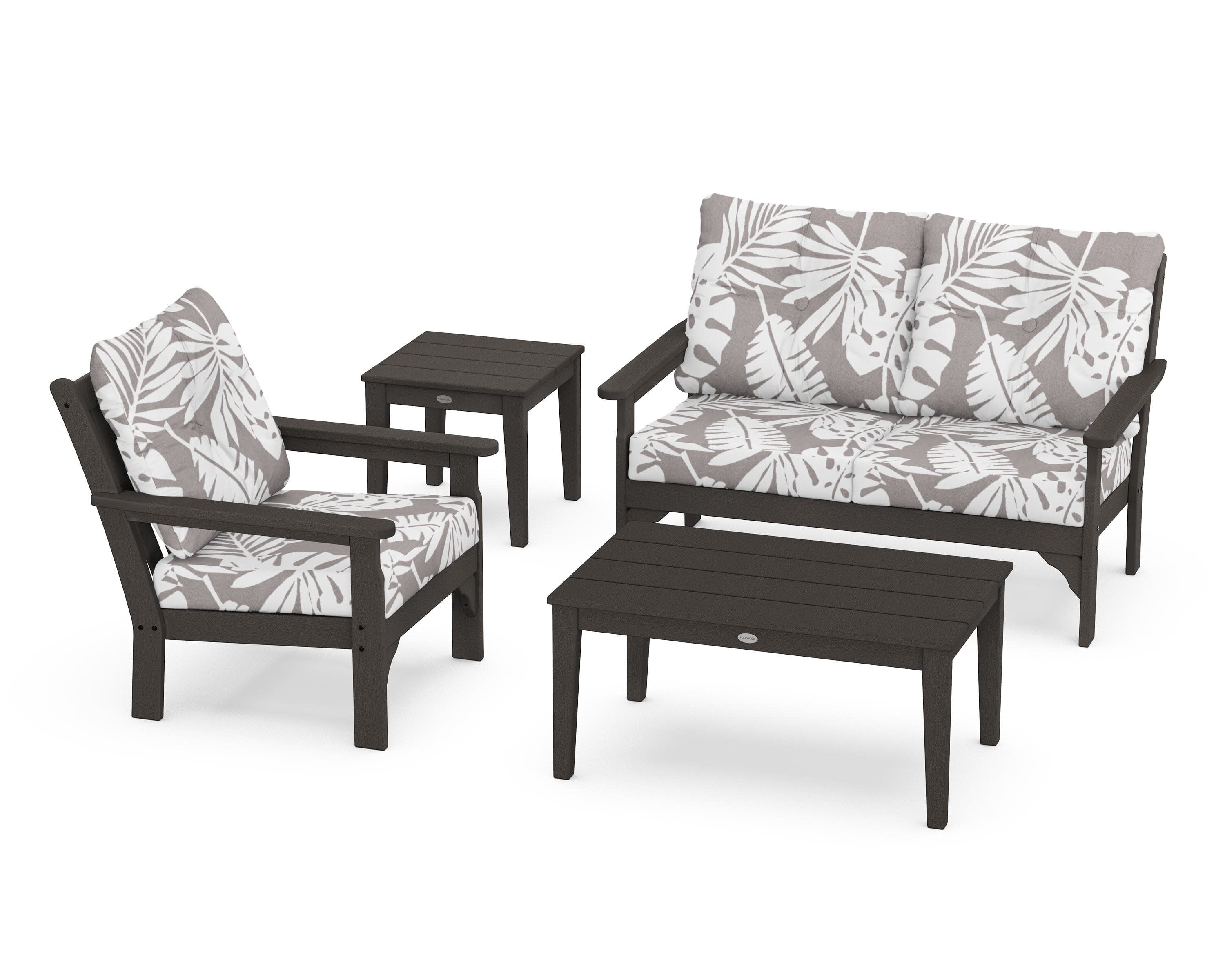 Vineyard 4-Piece Deep Seating Set in Vintage Coffee / Leaf Grey Mist