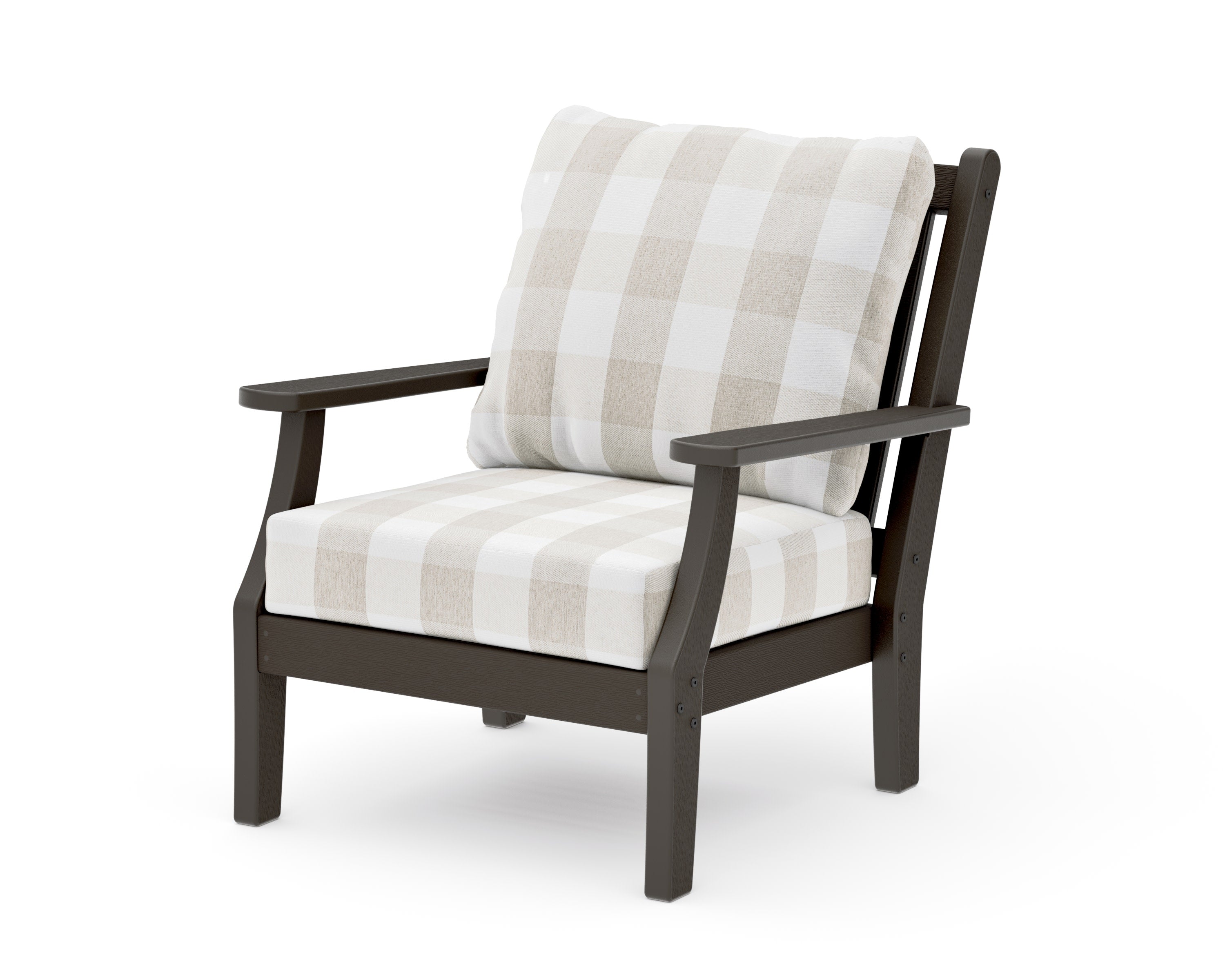 Wovendale Deep Seating Chair in Vintage Coffee / Buffalo Plaid Dune Burlap