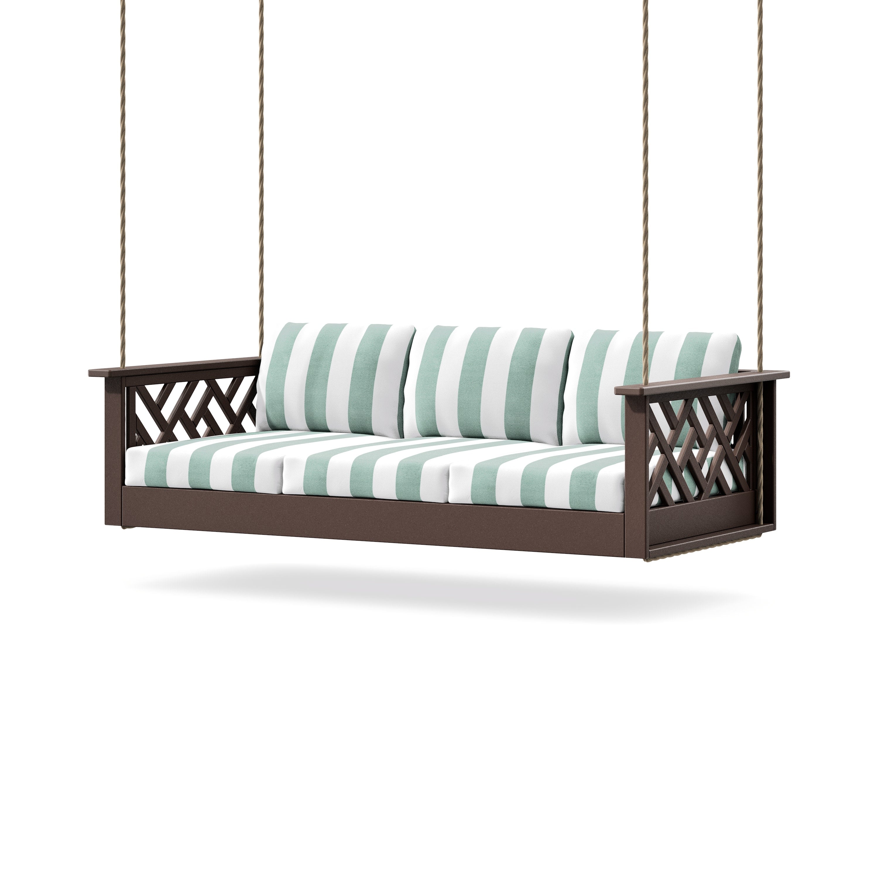 Chippendale Daybed Swing in Mahogany / Cabana Stripe Glacier Spa
