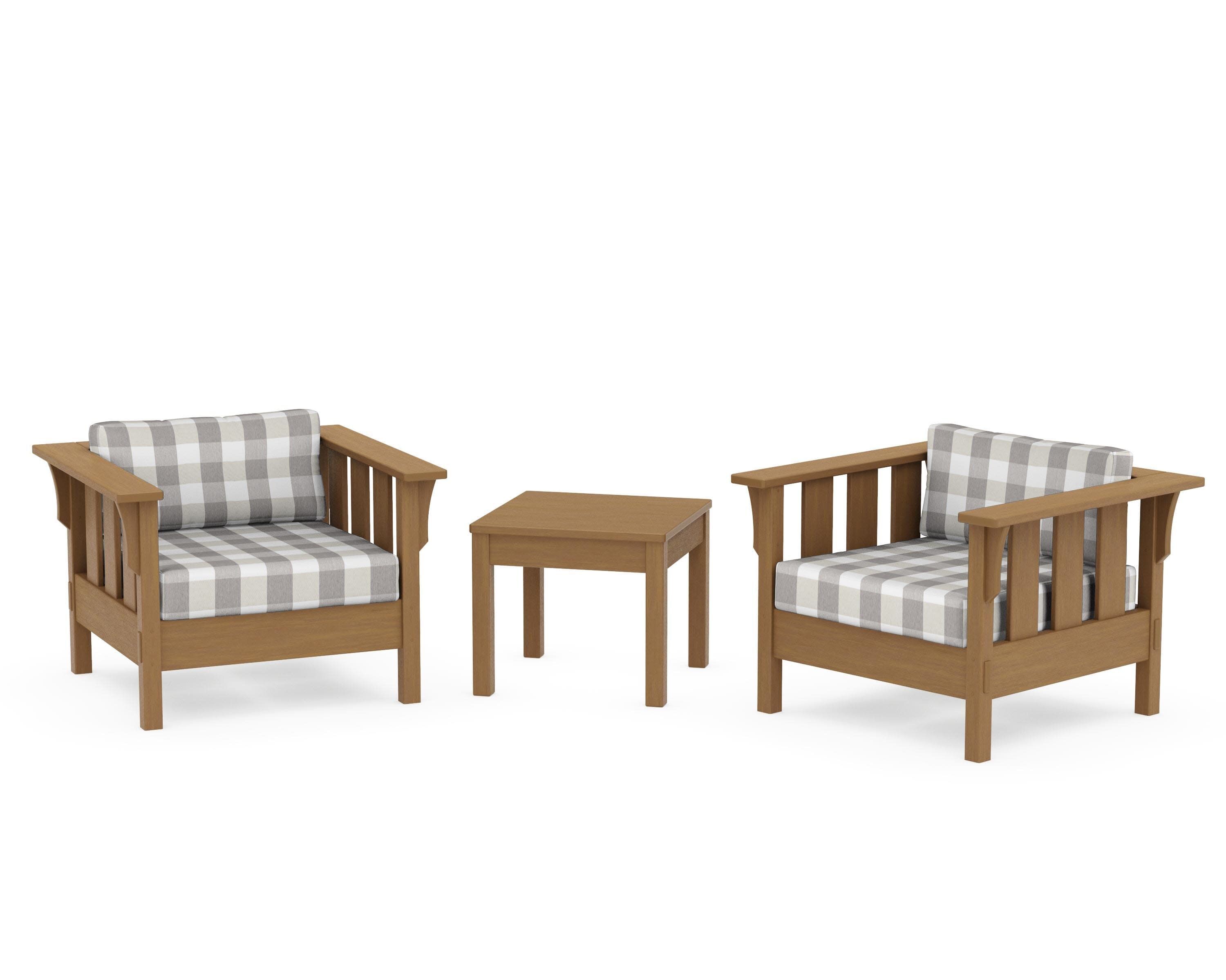 Acadia 3-Piece Deep Seating Set in Natural / Buffalo Plaid Grey Mist