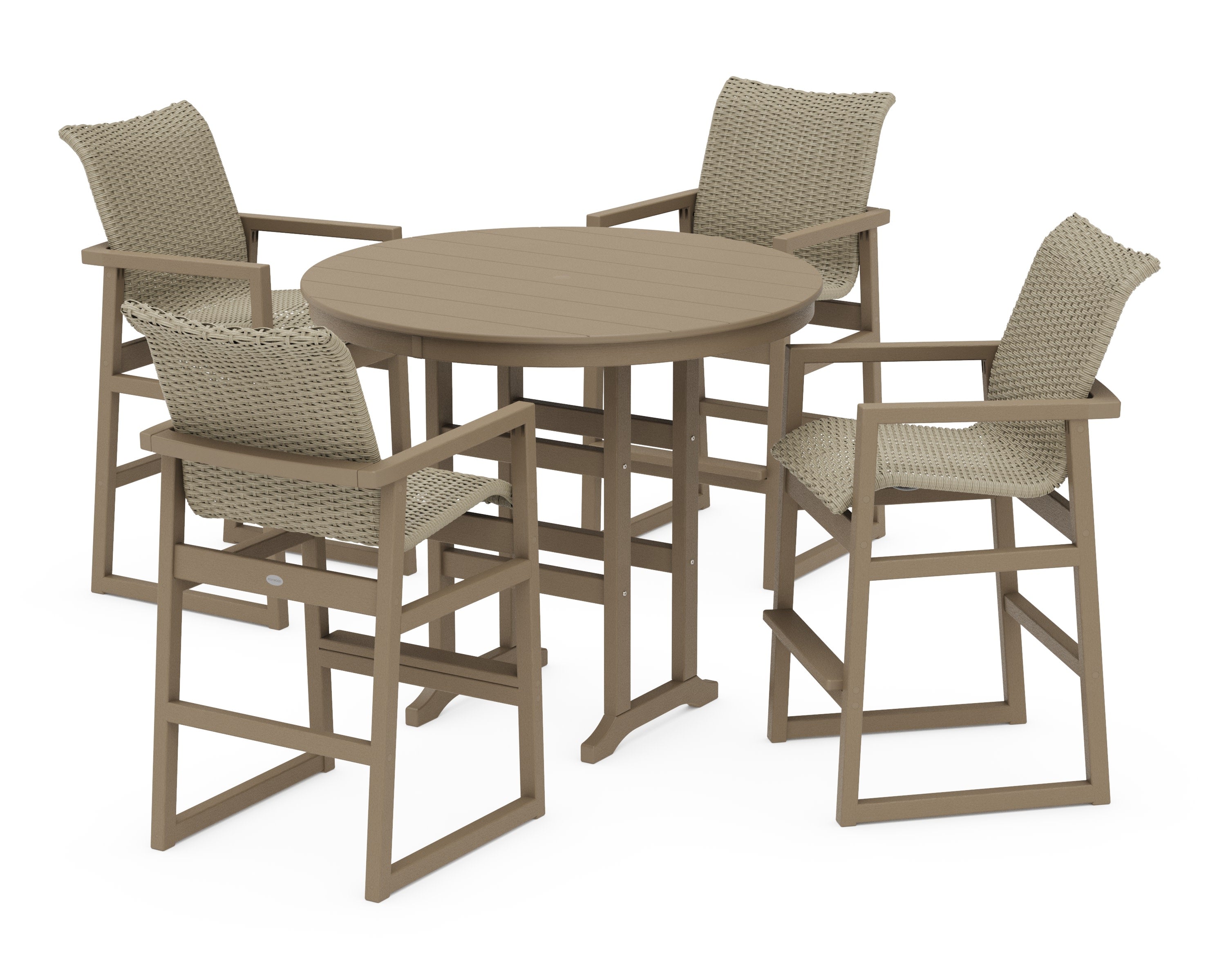 EDGE Woven 5-Piece Round Farmhouse Bar Set in Vintage Sahara / Dune Grass