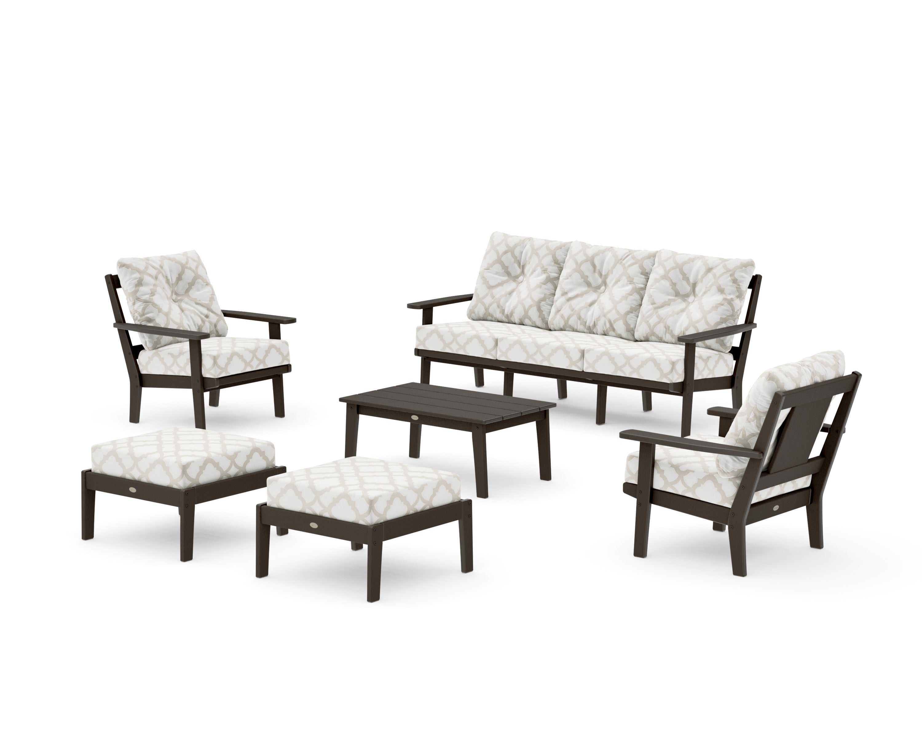 Prairie 6-Piece Lounge Sofa Set in Vintage Coffee / Trellis Dune Burlap