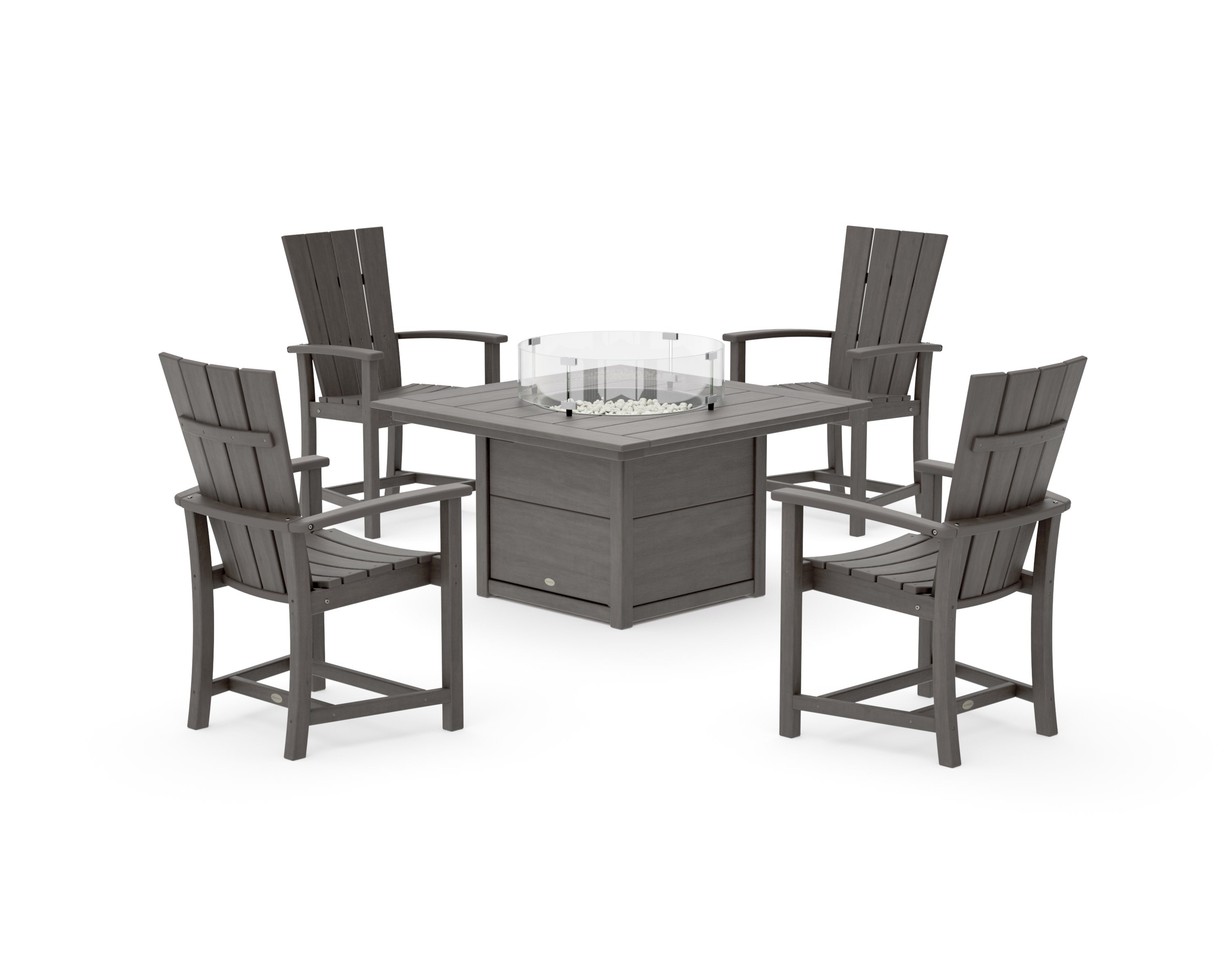 Quattro 4-Piece Upright Adirondack Conversation Set with Fire Pit Table in Driftwood