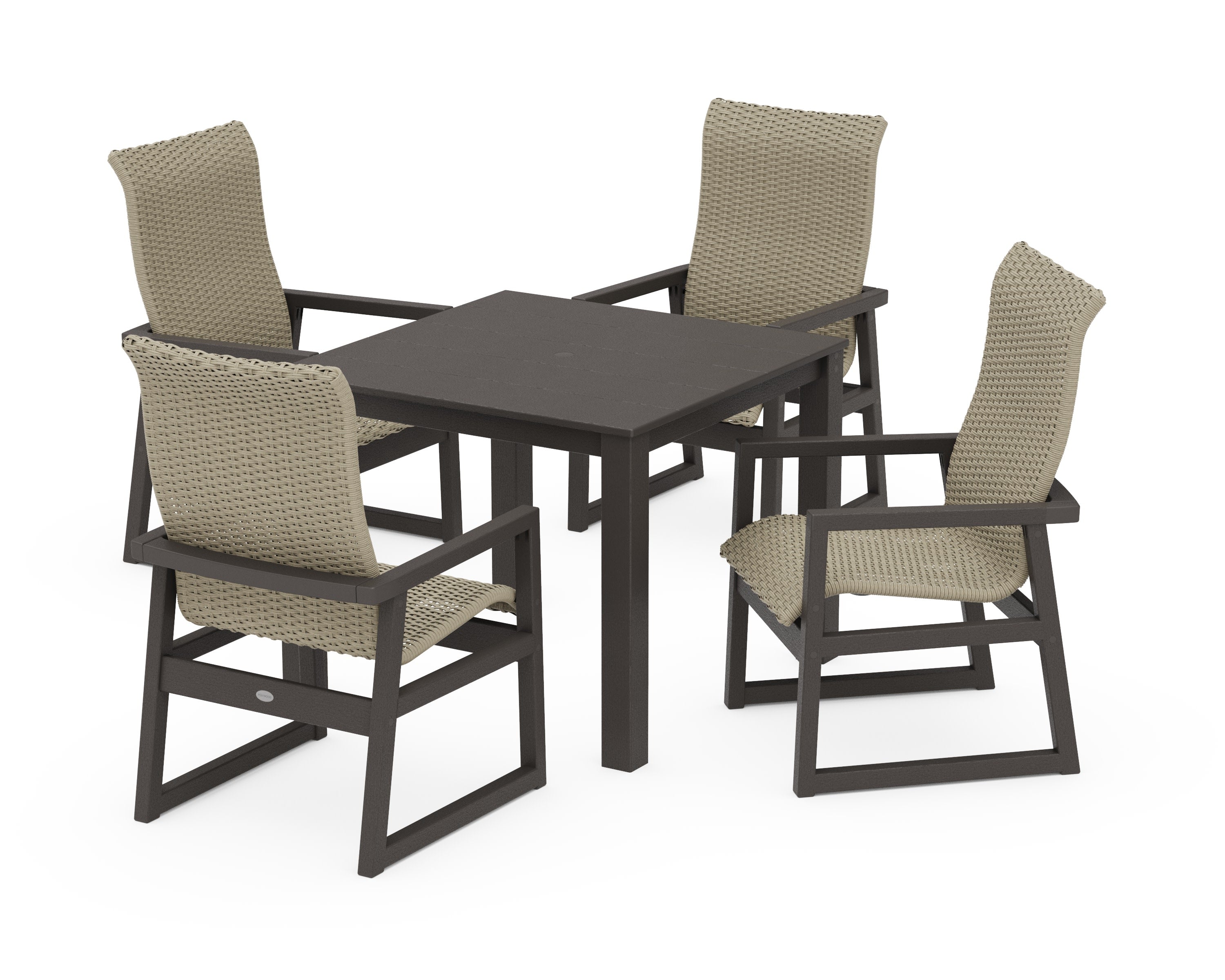 EDGE Woven Highback 5-Piece Parsons Dining Set in Vintage Coffee / Dune Grass