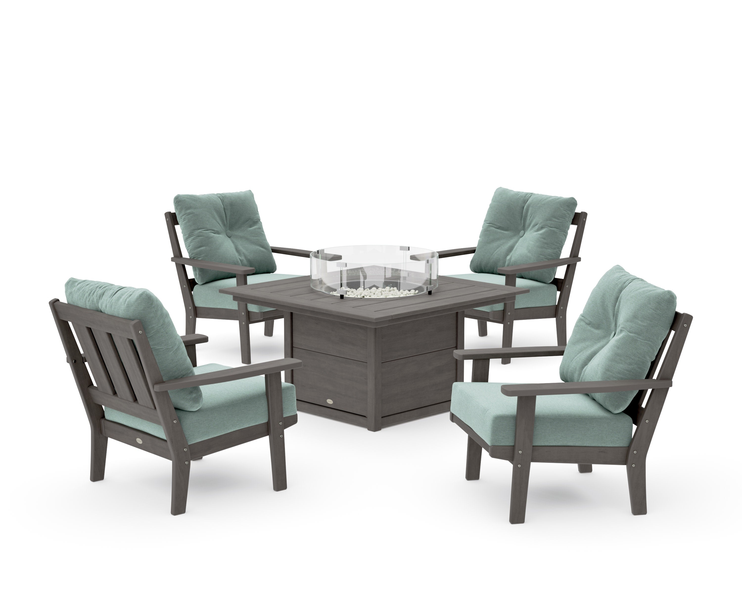 Oxford 5-Piece Deep Seating Set with Fire Pit Table in Driftwood / Glacier Spa