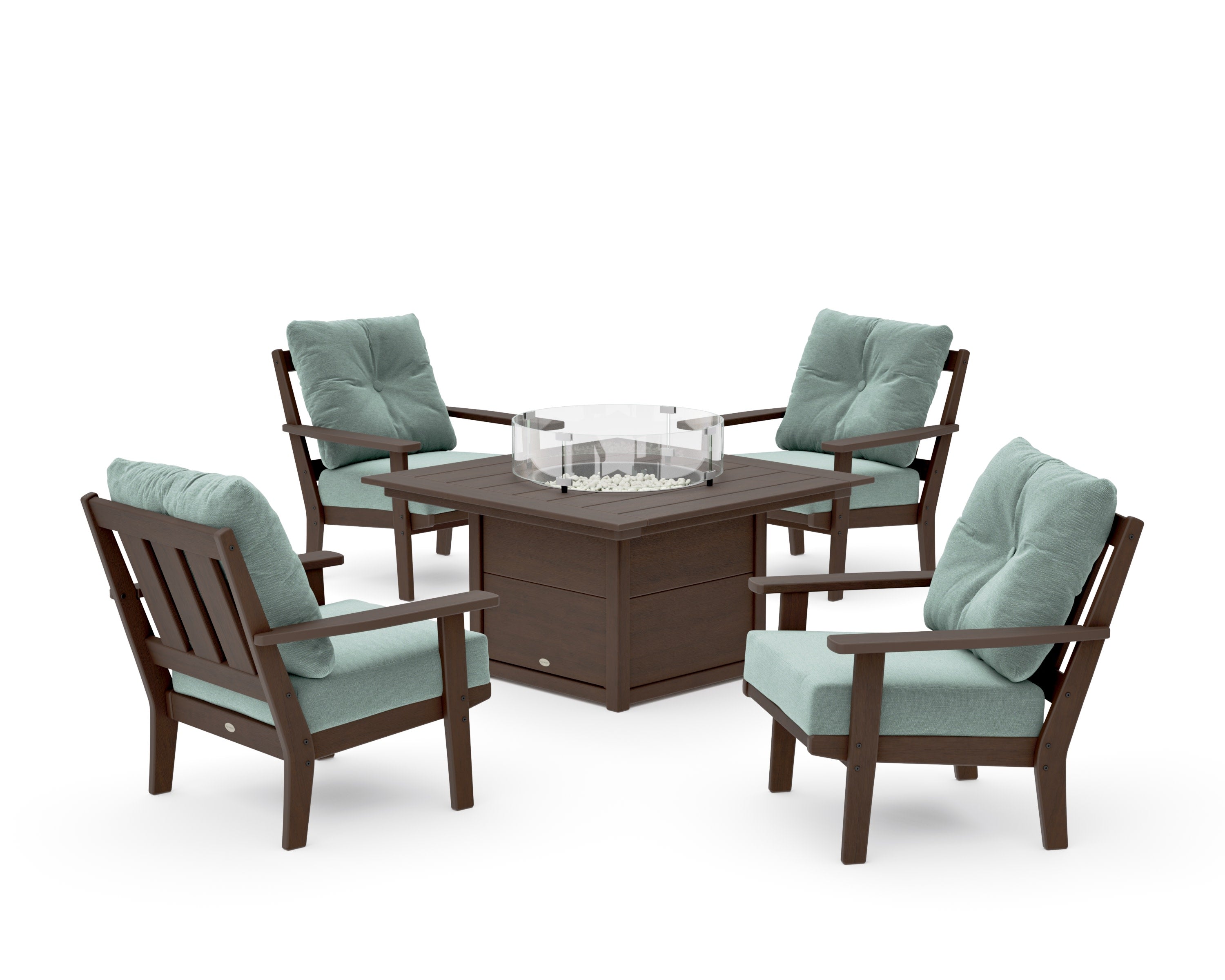 Oxford 5-Piece Deep Seating Set with Fire Pit Table in Kona / Glacier Spa