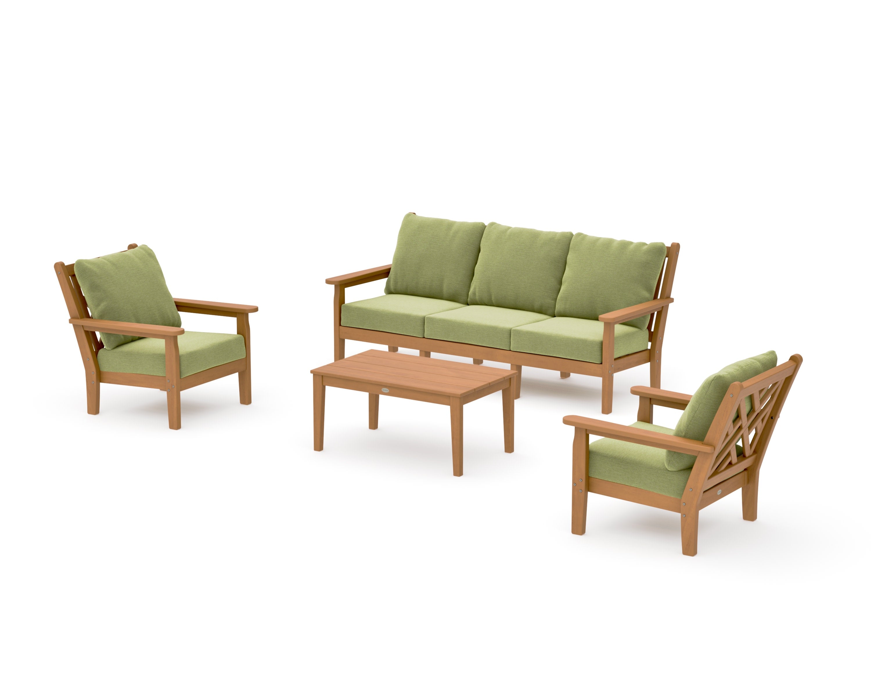 Chippendale 4-Piece Deep Seating Set with Sofa in Natural / Chartreuse Boucle