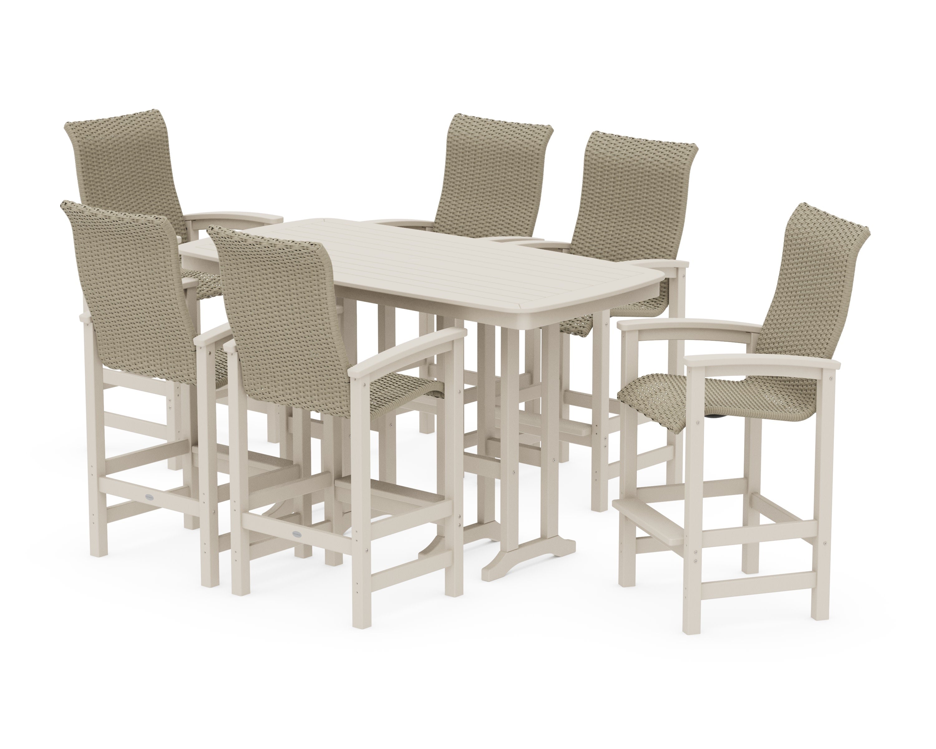 Coastal Woven High-Back Arm Chair 7-Piece Bar Set in Sand / Dune Grass