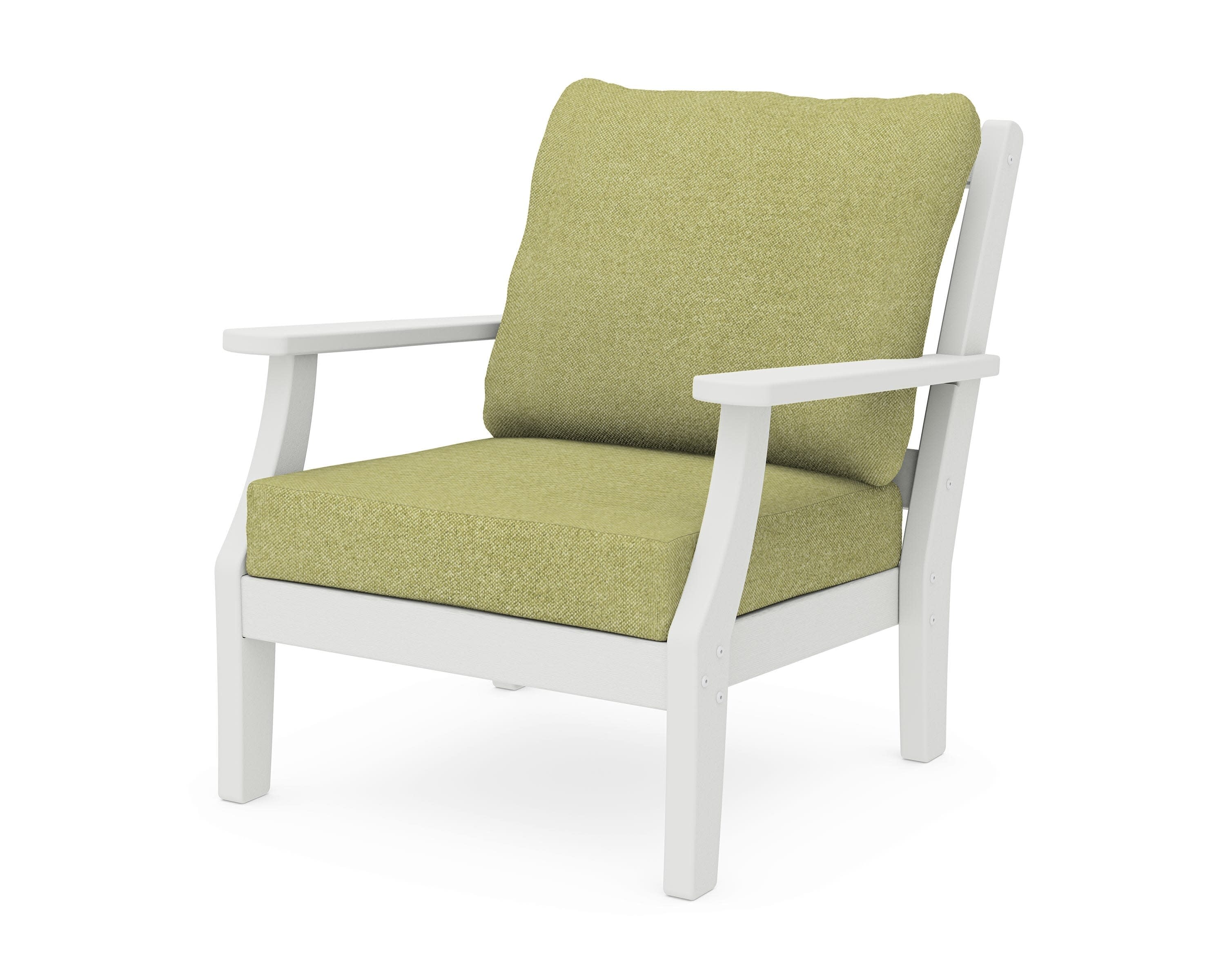 Chinoiserie Deep Seating Chair in Vintage White / Chartreuse Boucle