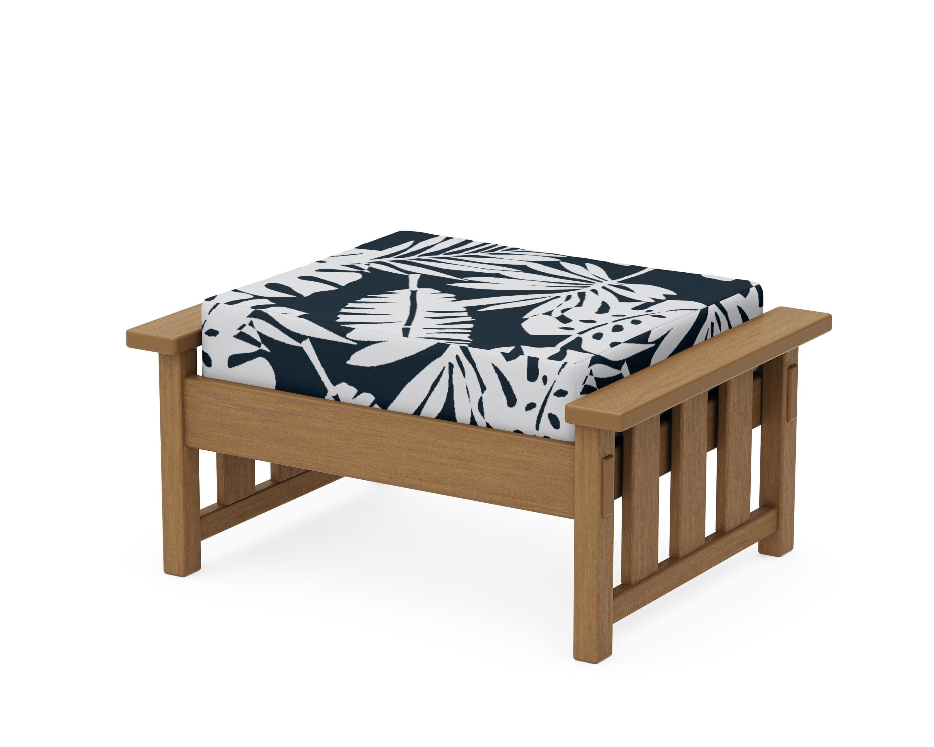 Acadia Deep Seating Ottoman in Natural / Leaf Marine Indigo