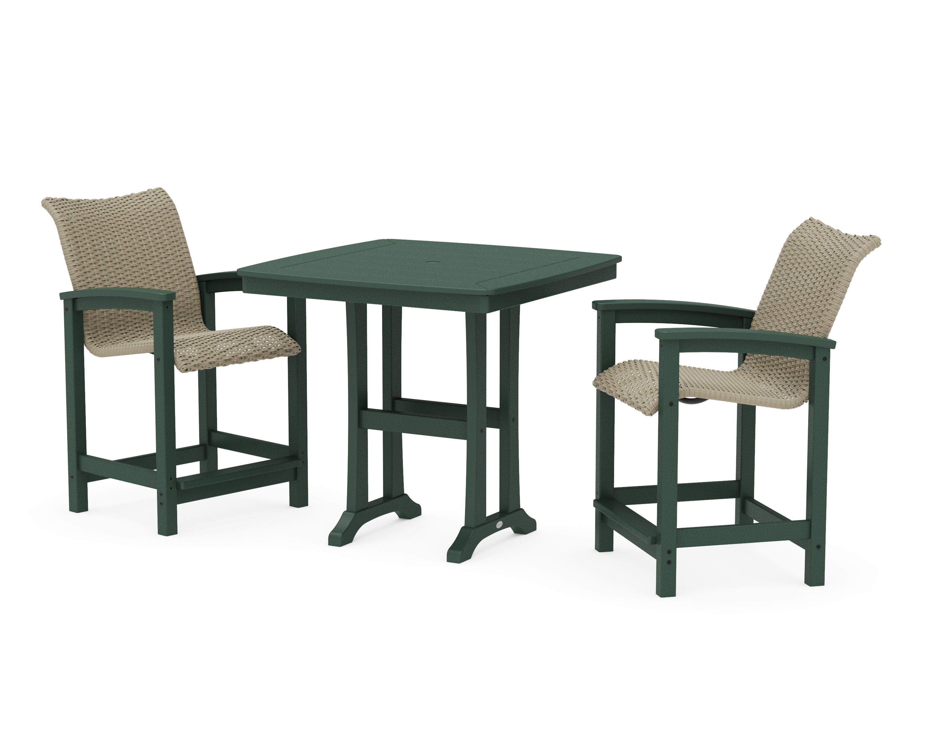 Coastal Woven 3-Piece Counter Set with Trestle Legs in Green / Dune Grass