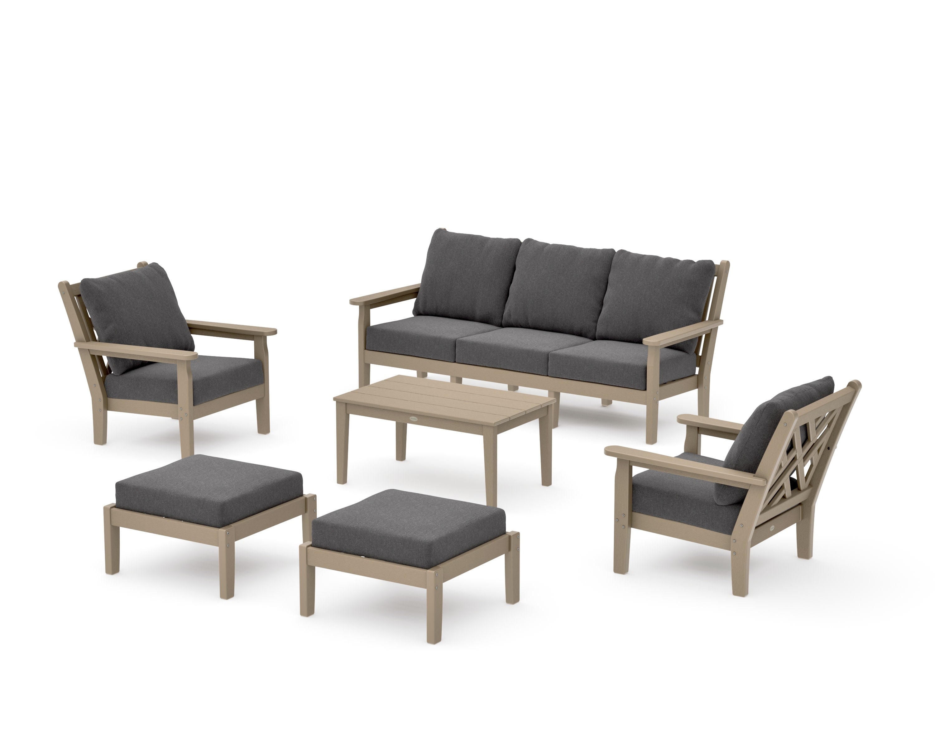 Chippendale 6-Piece Lounge Sofa Set in Vintage Sahara / Ash Charcoal