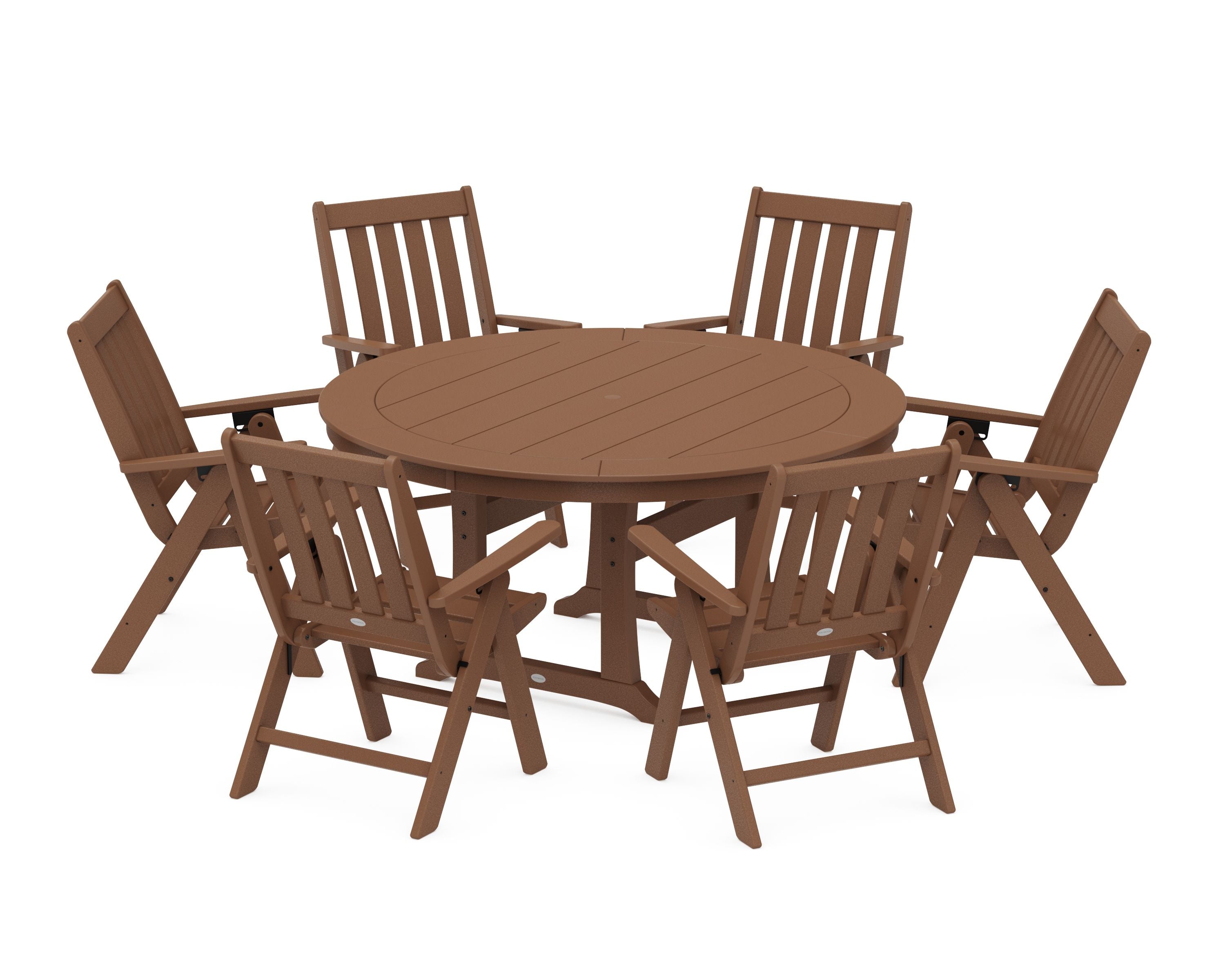 Vineyard Folding 7-Piece Side Chair Round Dining Set in Teak