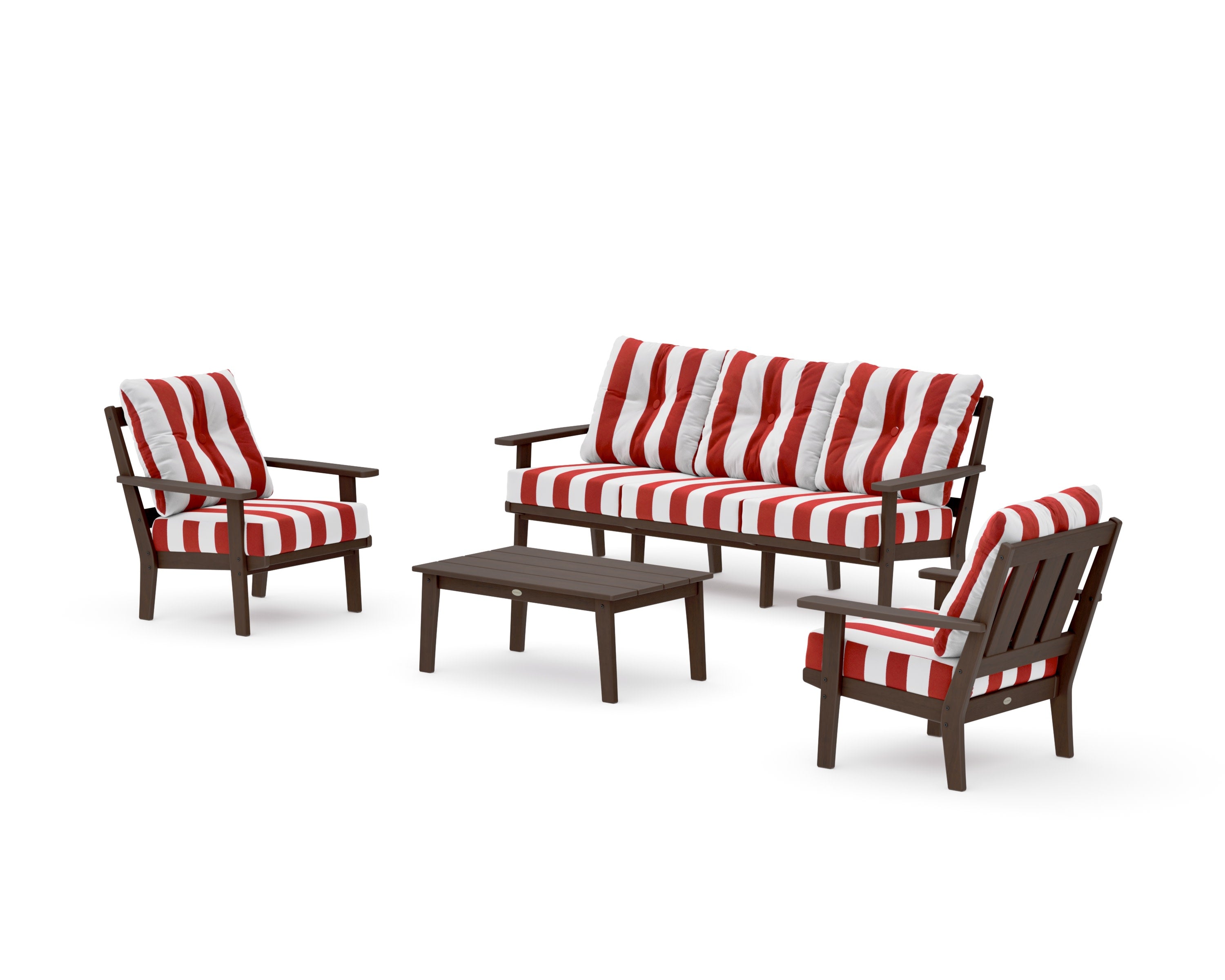 Oxford 4-Piece Deep Seating Set with Sofa in Kona / Cabana Stripe Crimson