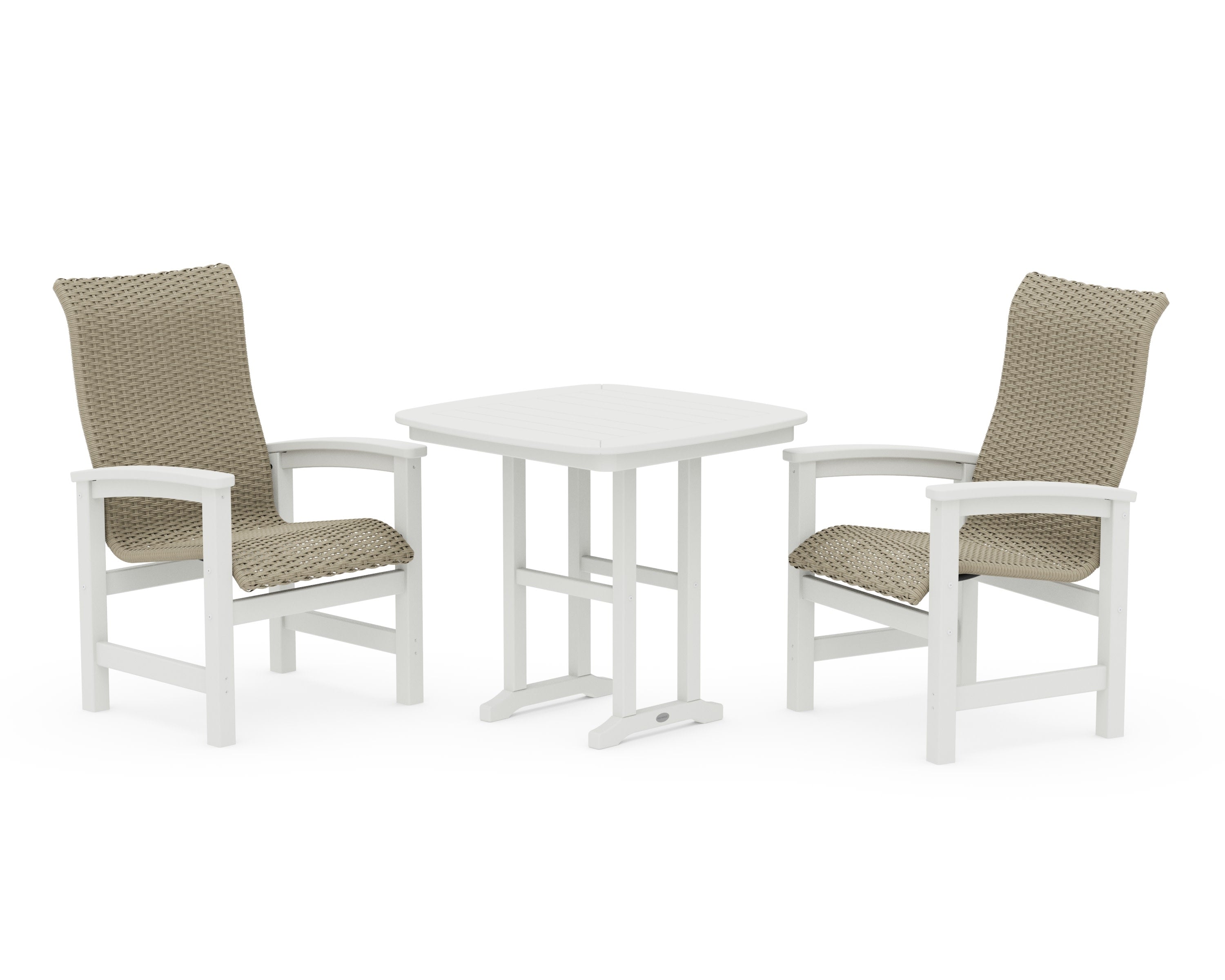 Coastal Woven High-Back 3-Piece Dining Set in Vintage White / Dune Grass