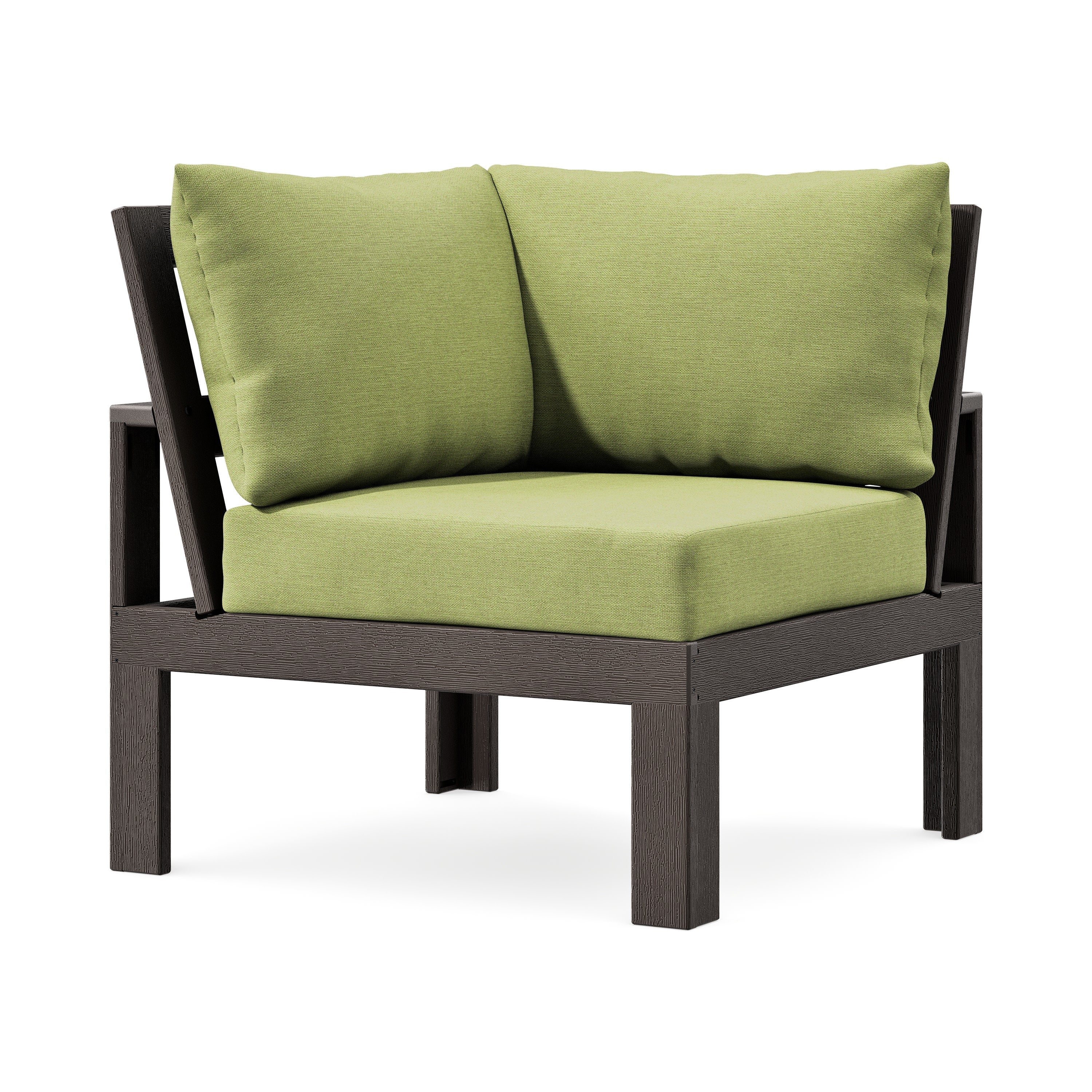 Modular Corner Chair in Vintage Coffee / Chartreuse Boucle