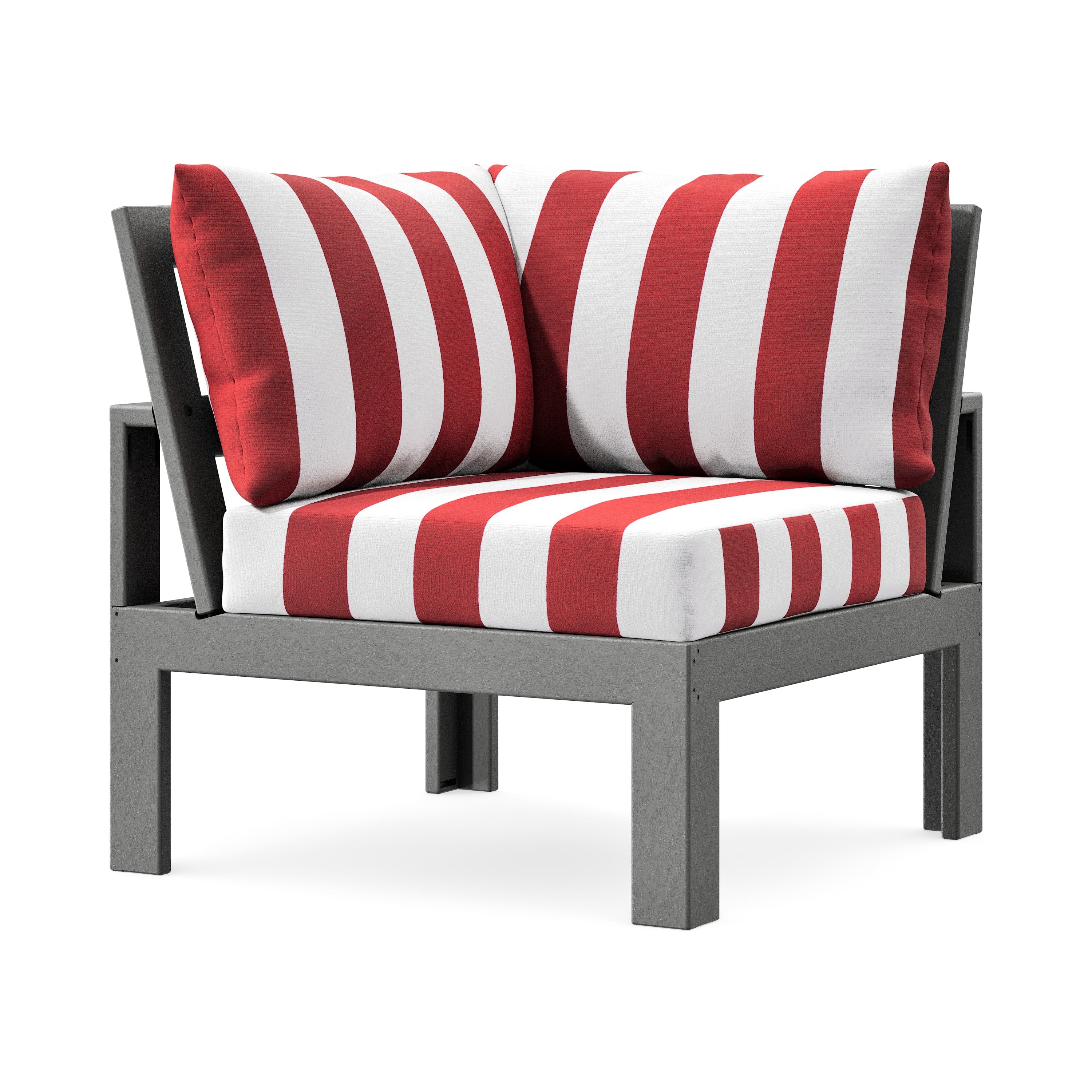 Modular Corner Chair in Slate Grey / Cabana Stripe Crimson