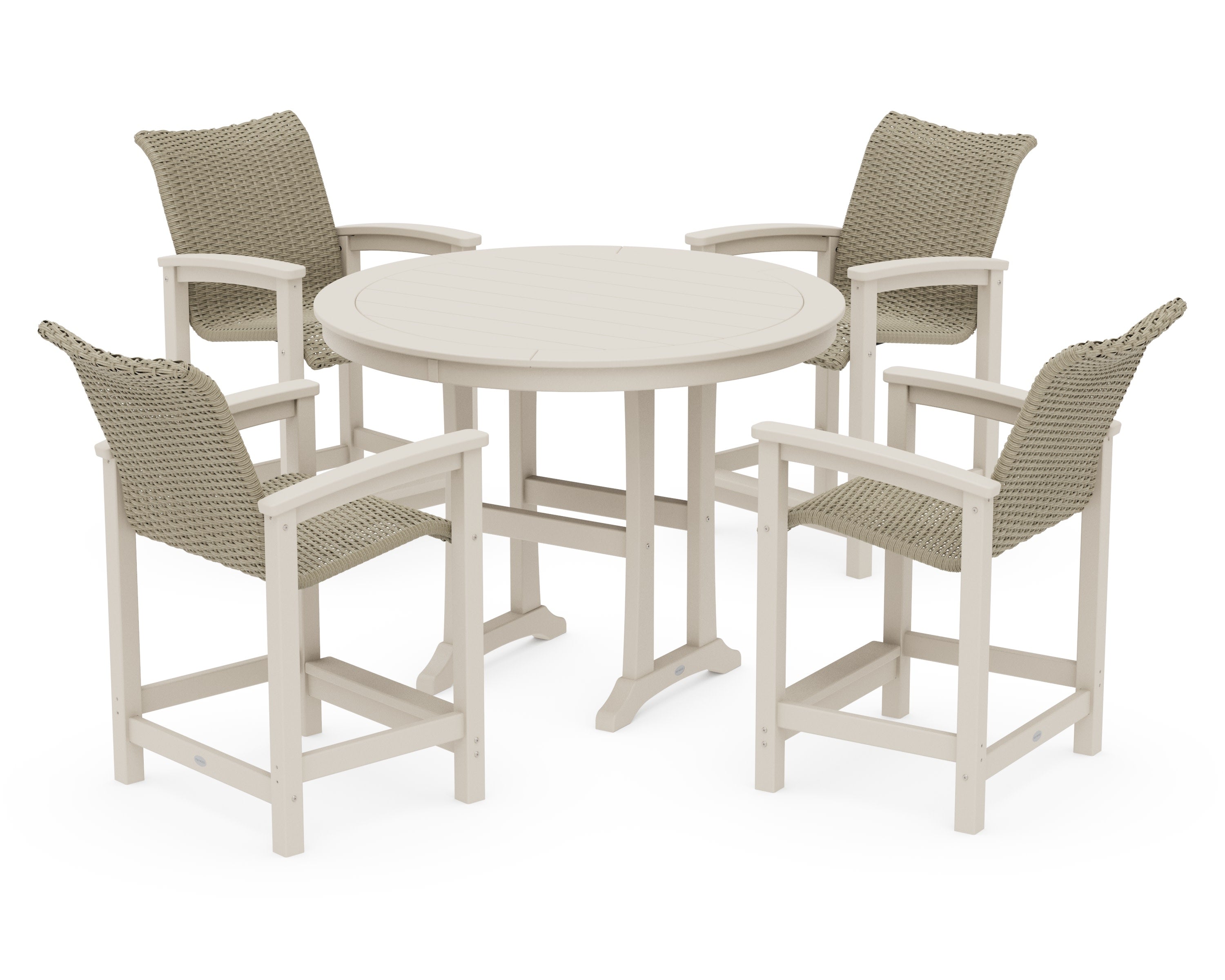 Coastal Woven 5-Piece Round Counter Set in Sand / Dune Grass