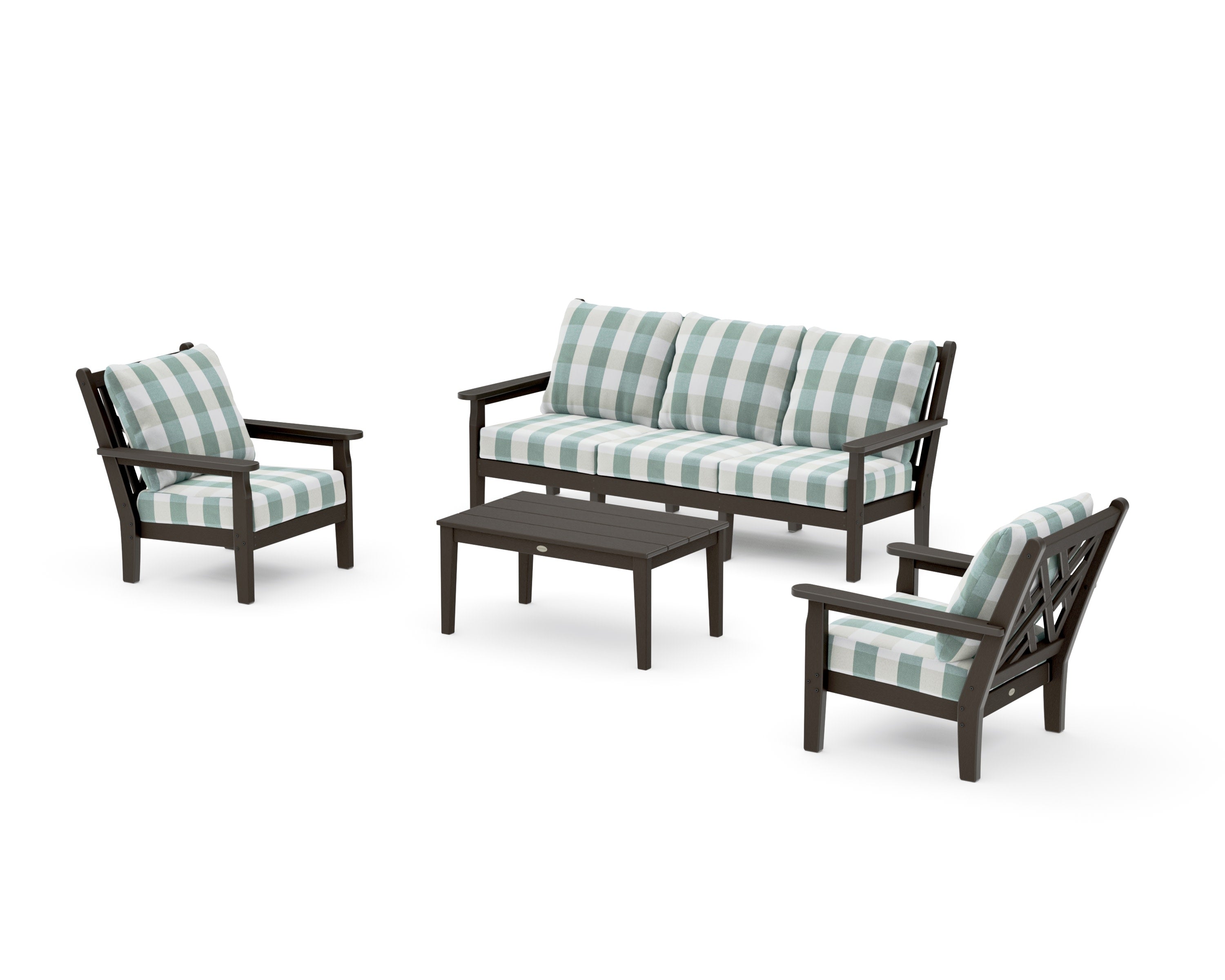 Chippendale 4-Piece Deep Seating Set with Sofa in Vintage Coffee / Buffalo Plaid Glacier Spa