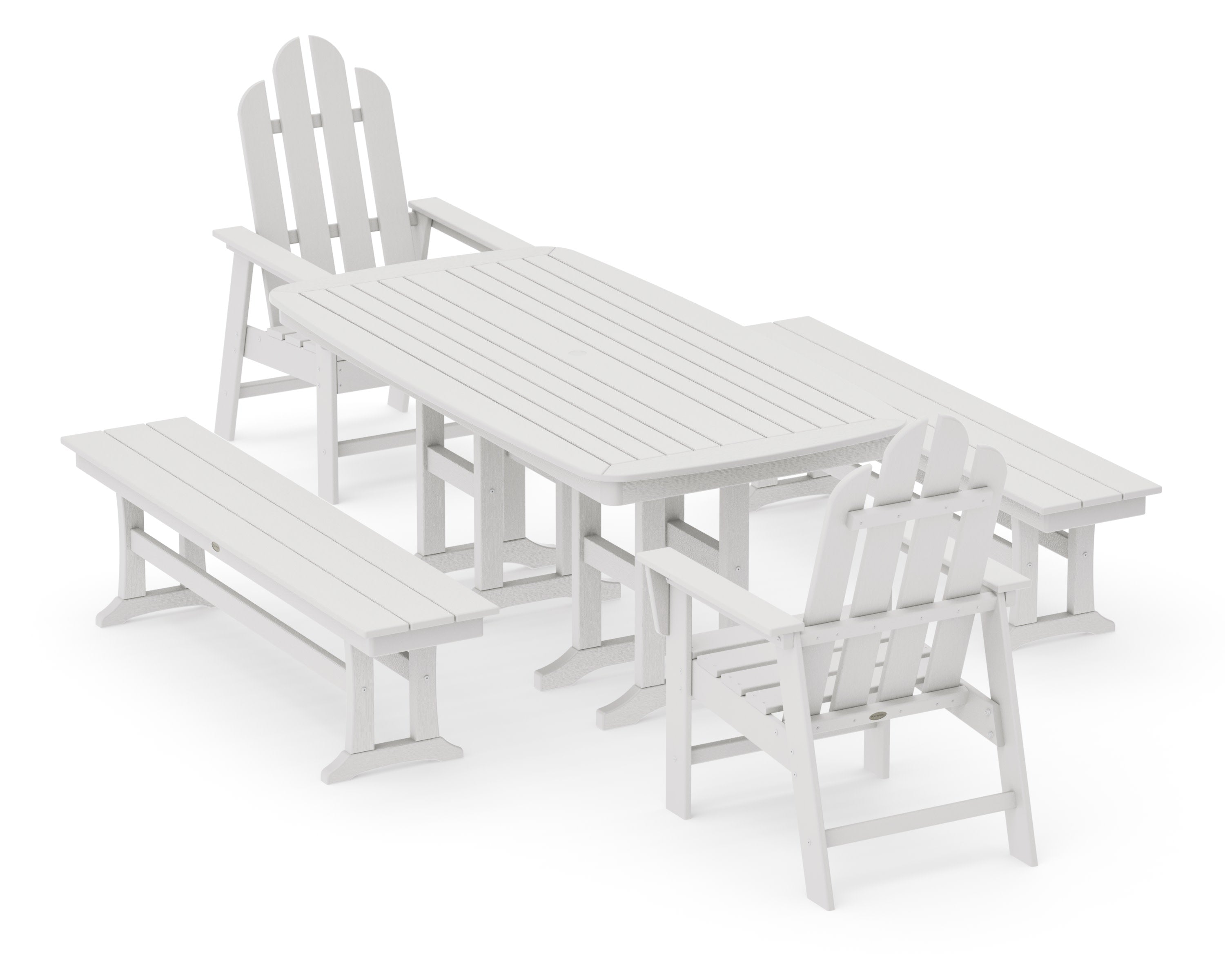 Long Island 5-Piece Dining Set with Benches in Vintage White