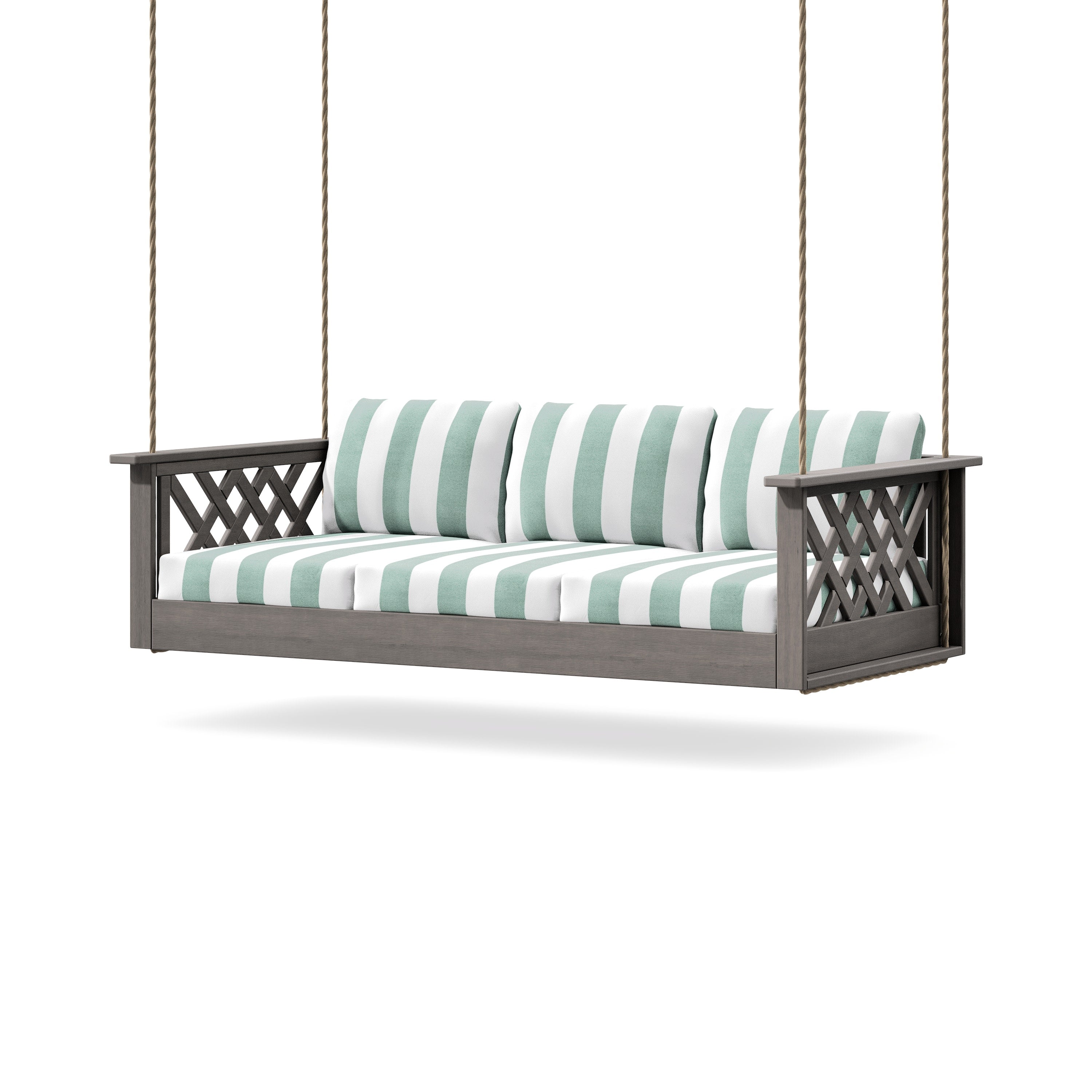 Wovendale Daybed Swing in Driftwood / Cabana Stripe Glacier Spa