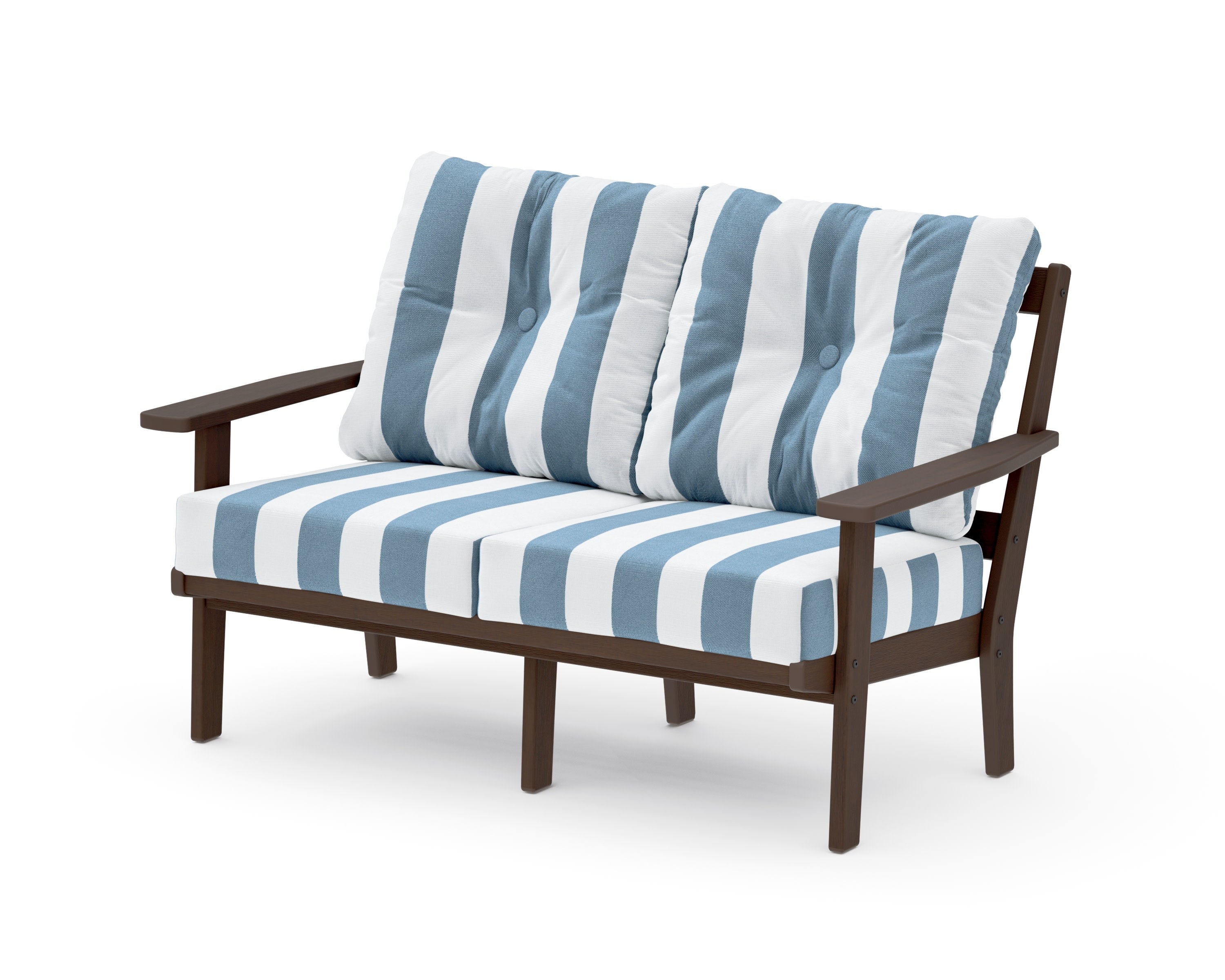 Oxford Deep SeatingLoveseat in Kona / Cabana Stripe Sky Blue