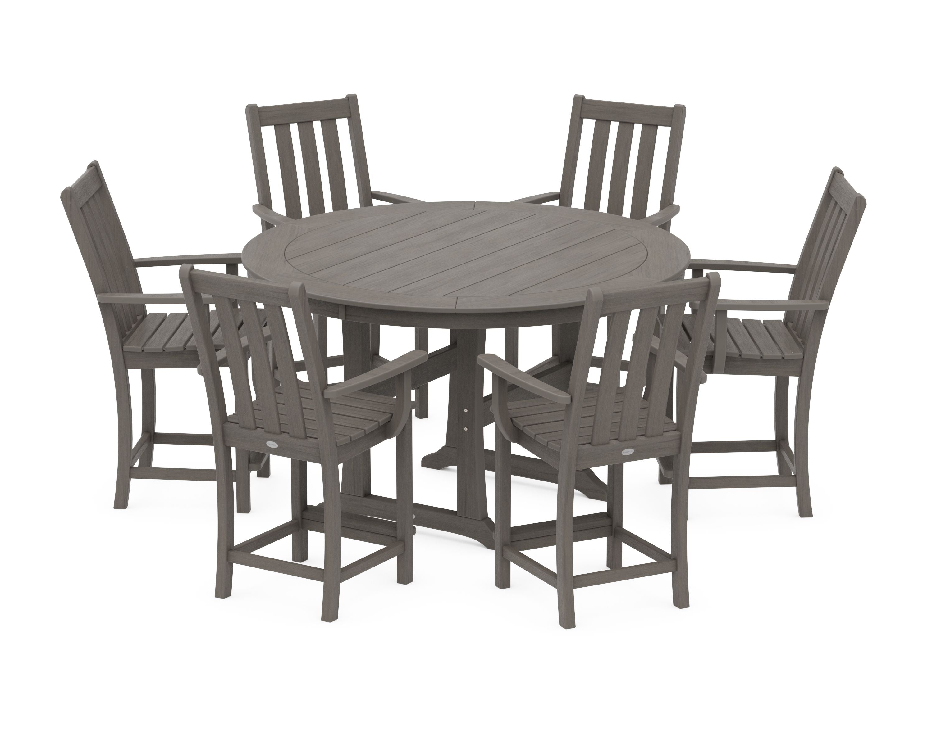 Vineyard 7-Piece Arm Chair Round Counter Set in Driftwood