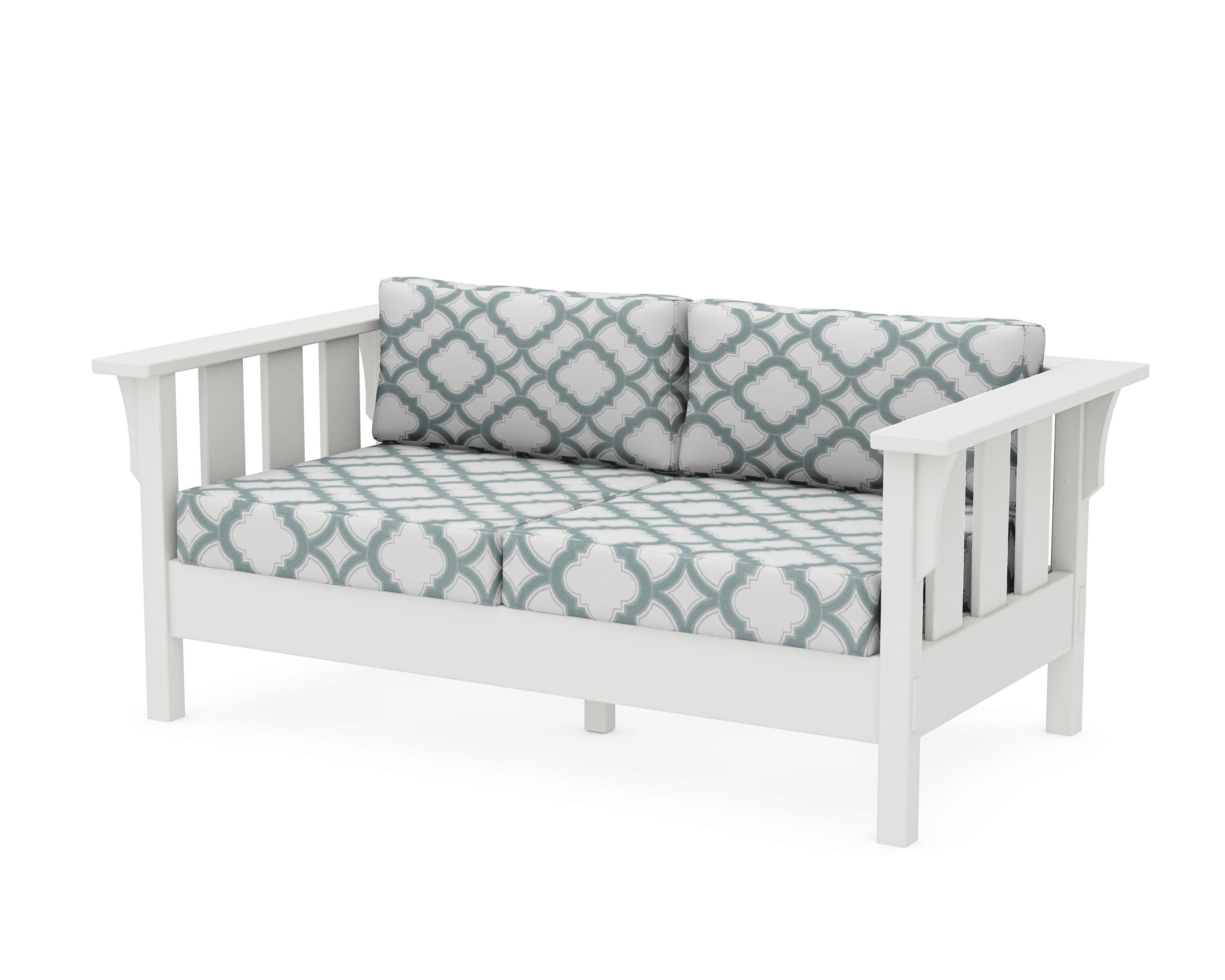 Acadia Deep Seating Loveseat in Vintage White / Trellis Glacier Spa