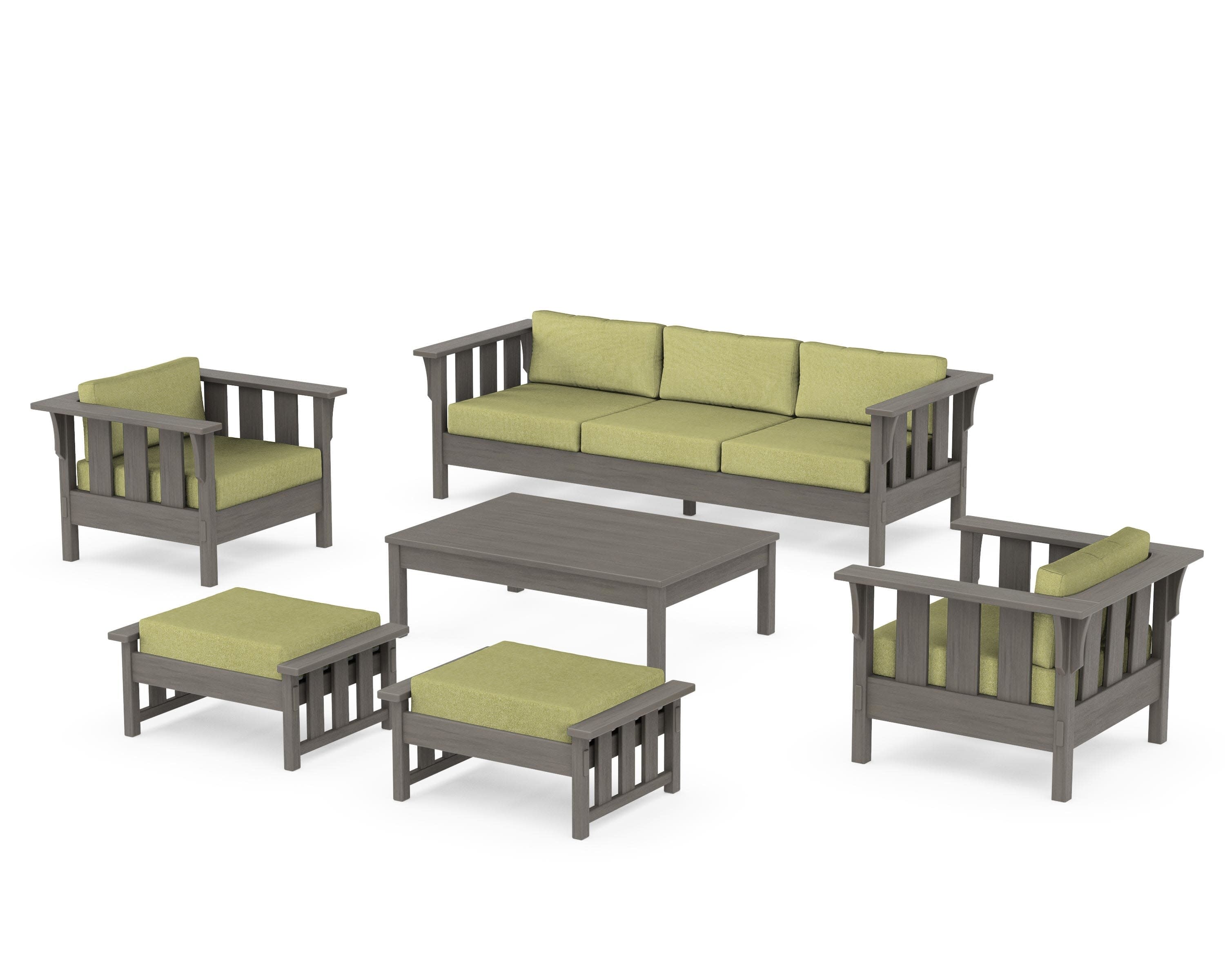 Acadia 6-Piece Lounge Sofa Set in Driftwood / Chartreuse Boucle