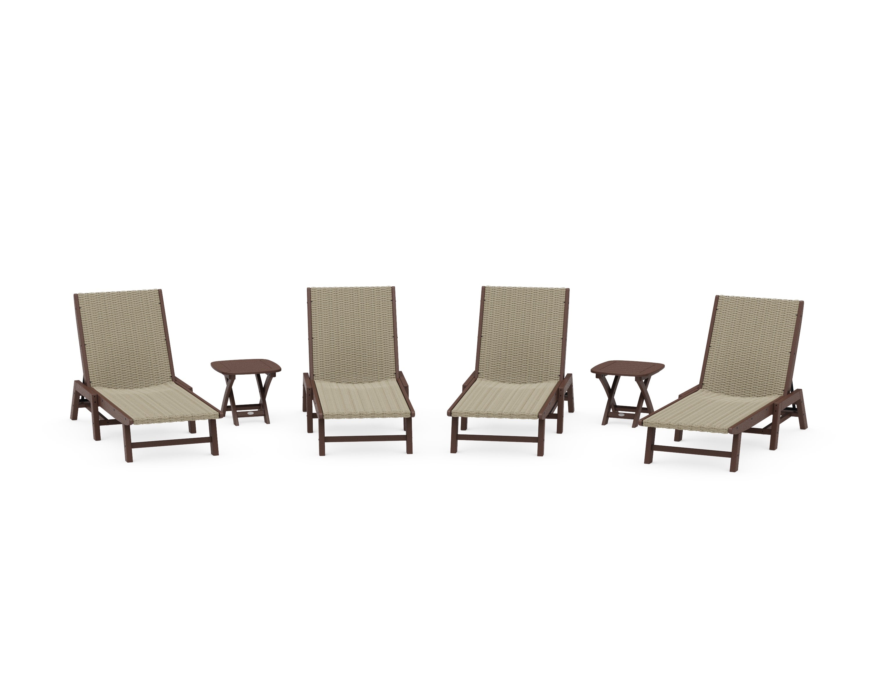 6- Piece Coastal Woven Chaise Chaise Lounge Set in Mahogany / Dune Grass