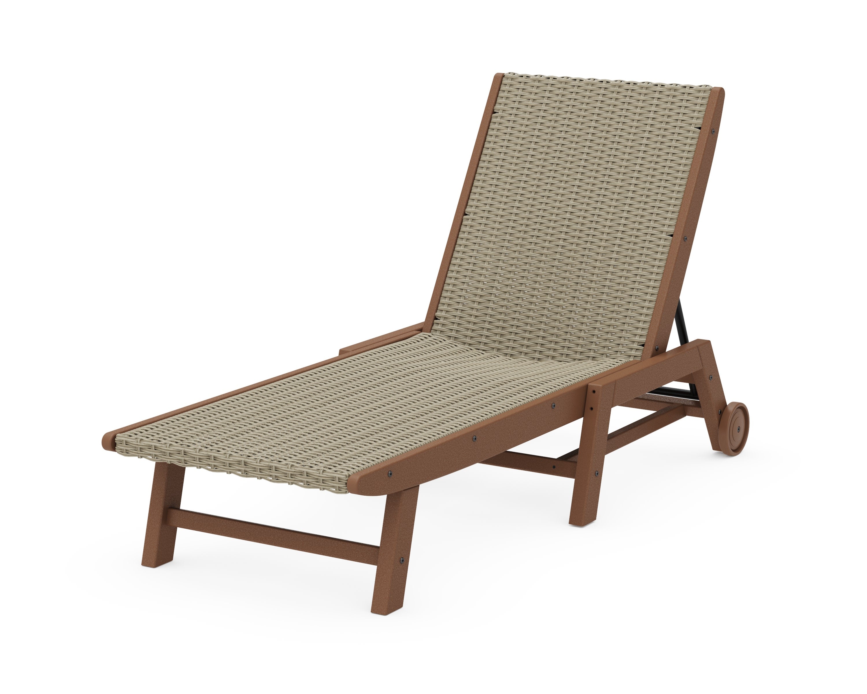 Coastal Woven Chaise with Wheels in Teak / Dune Grass