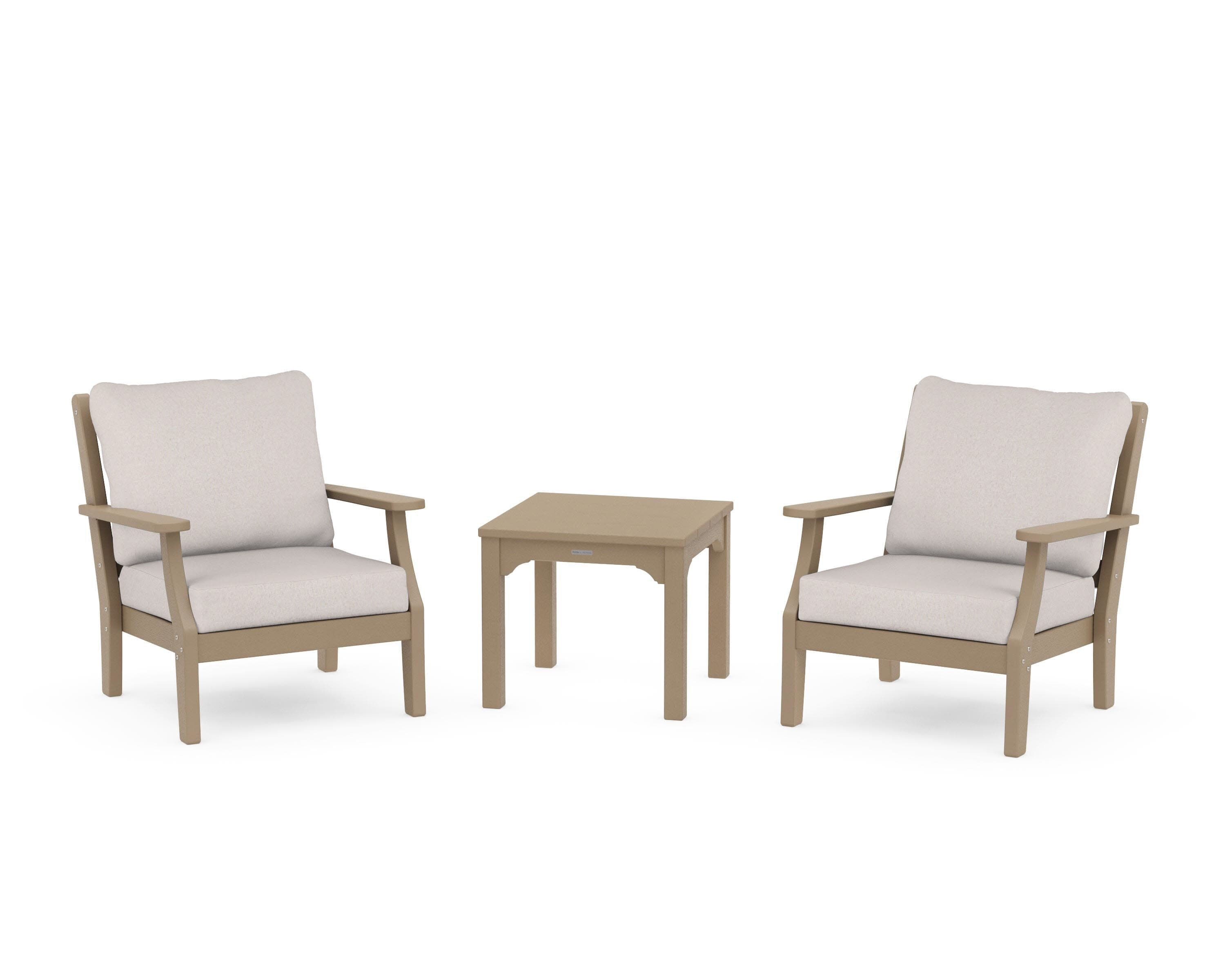 Chinoiserie 3-Piece Deep Seating Set in Vintage Sahara / Dune Burlap