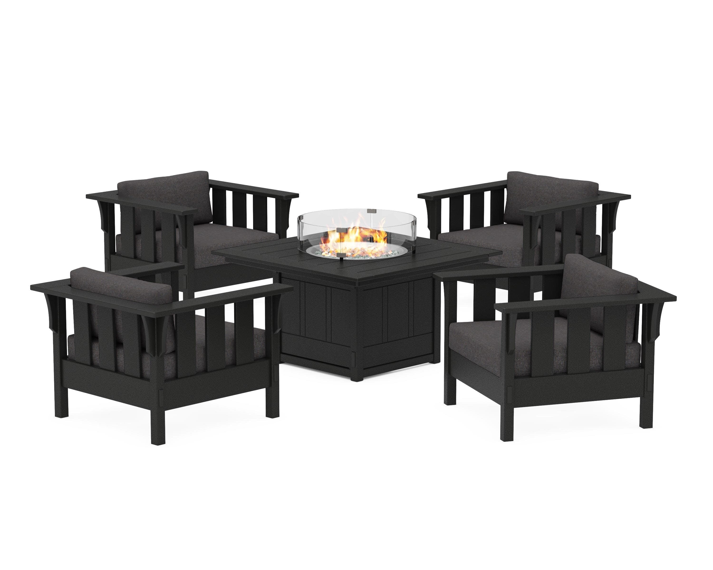 Acadia 5-Piece Deep Seating Set with Fire Pit Table in Black / Ash Charcoal