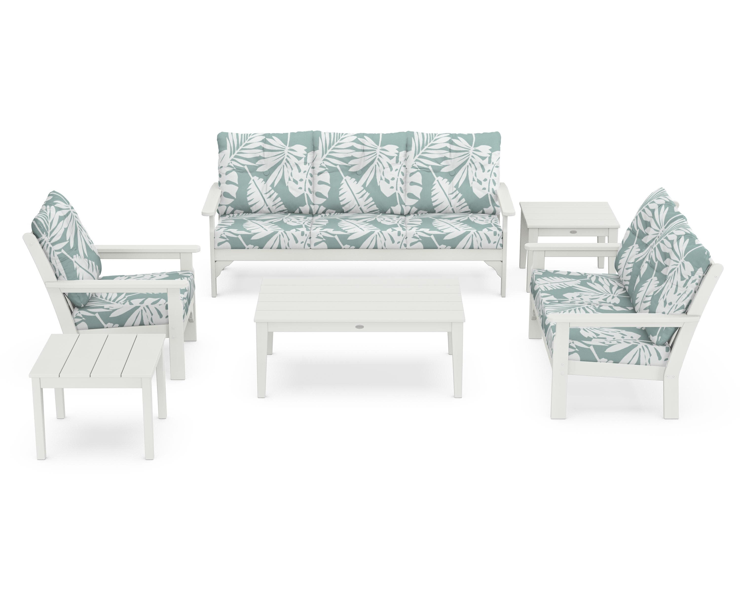 Vineyard 6-Piece Deep Seating Set in Vintage White / Leaf Glacier Spa