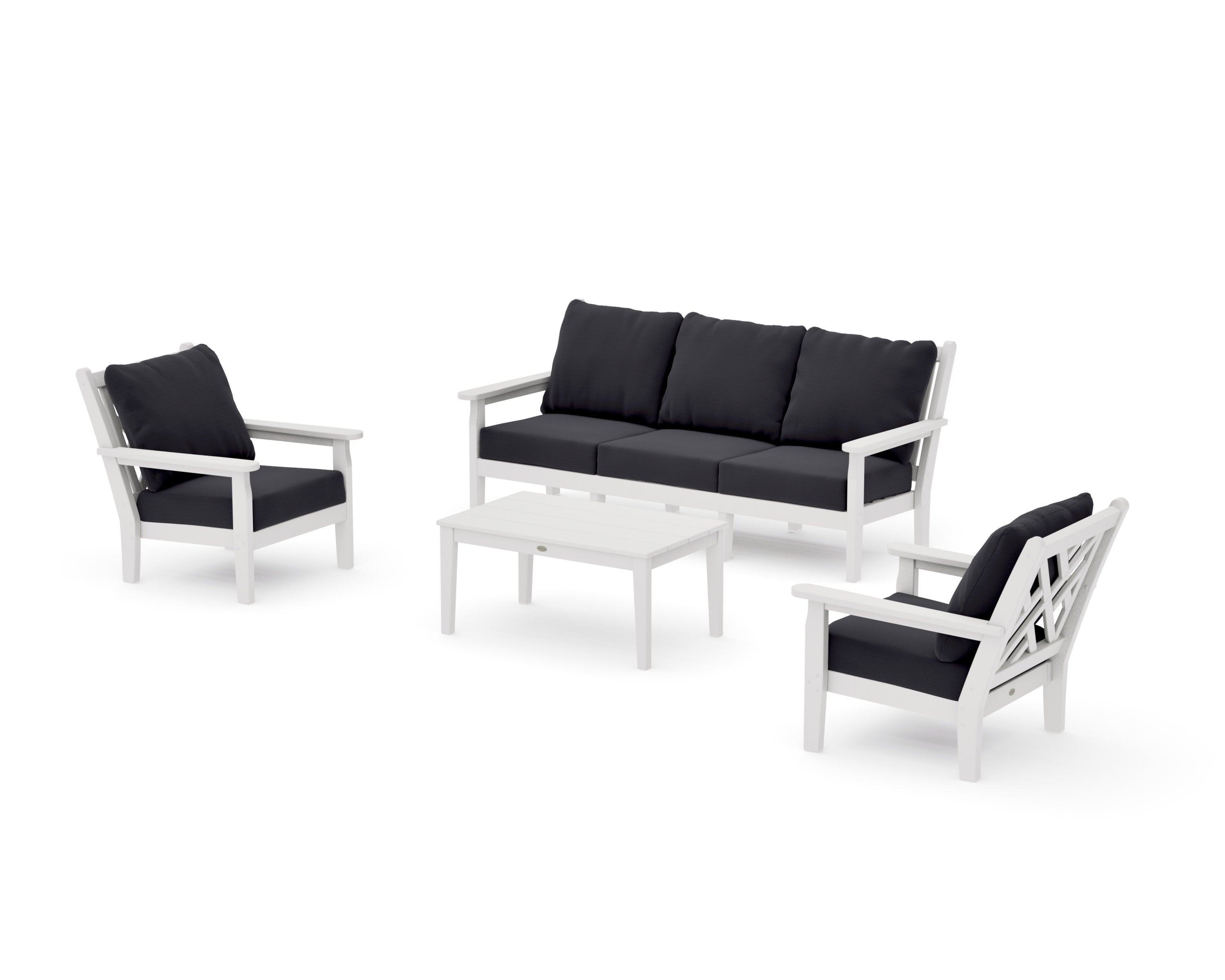 Chippendale 4-Piece Deep Seating Set with Sofa in Vintage White / Midnight Linen