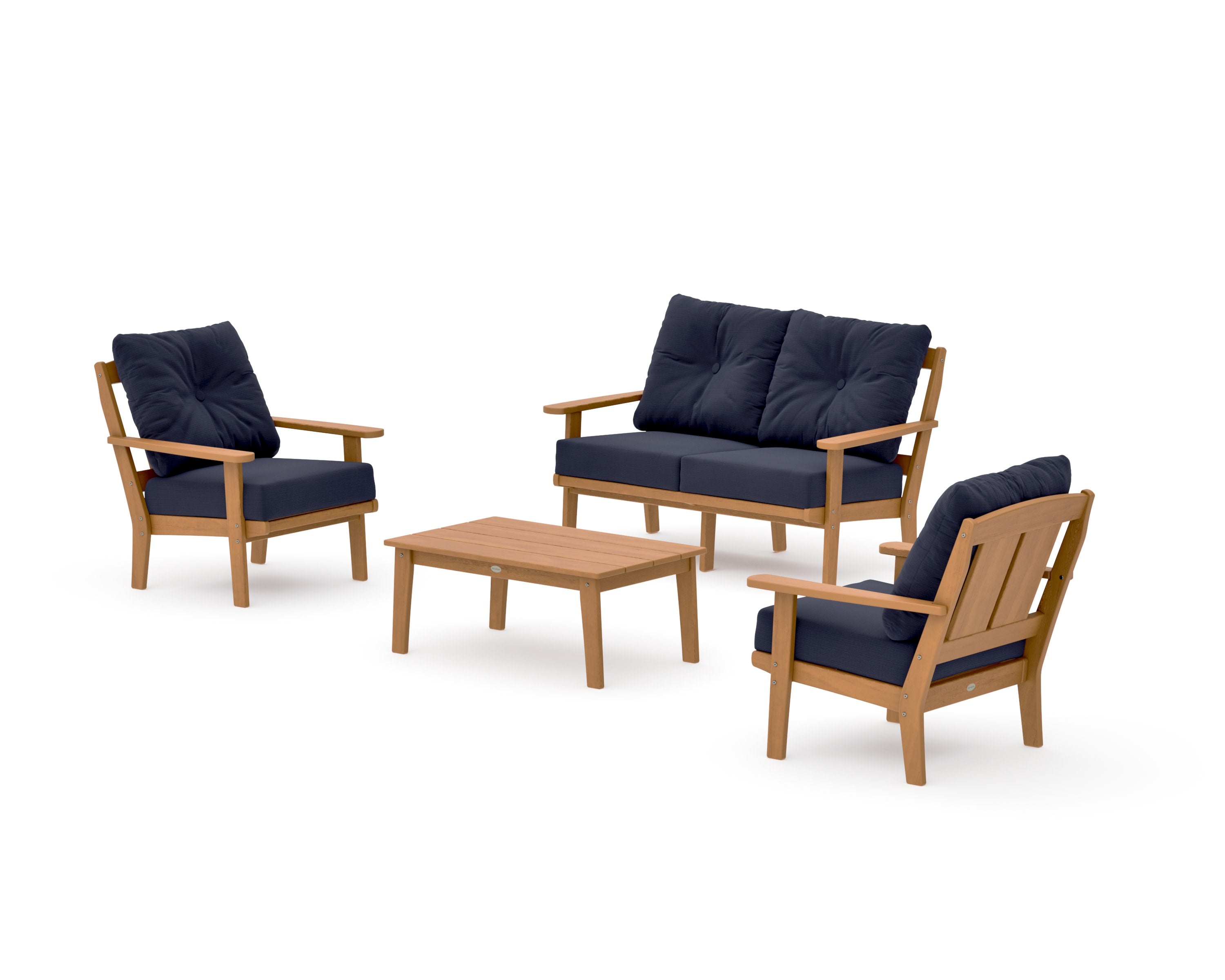 Mission 4-Piece Deep Seating Set with Loveseat in Natural / Navy Linen