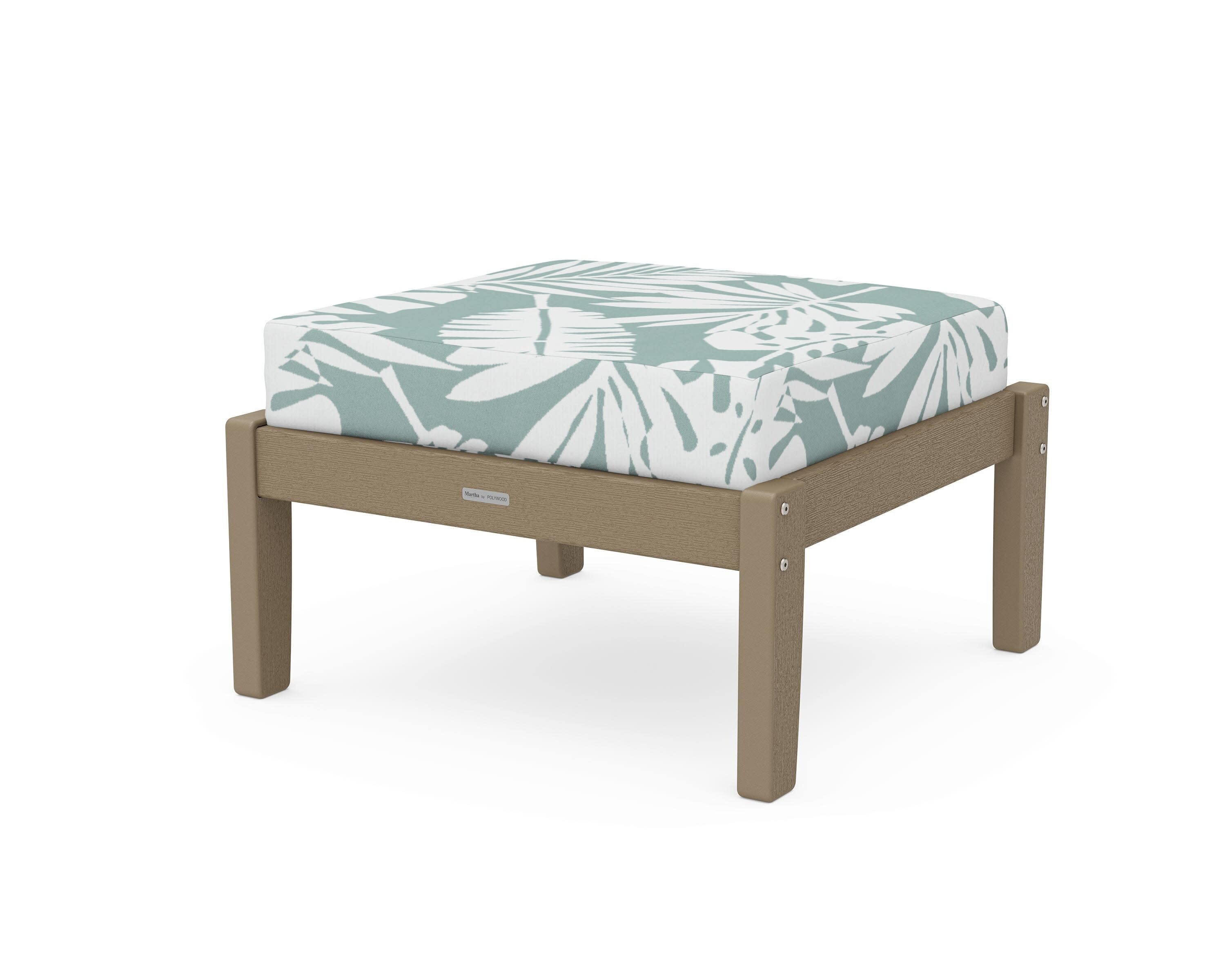 Chinoiserie Deep Seating Ottoman in Vintage Sahara / Leaf Glacier Spa